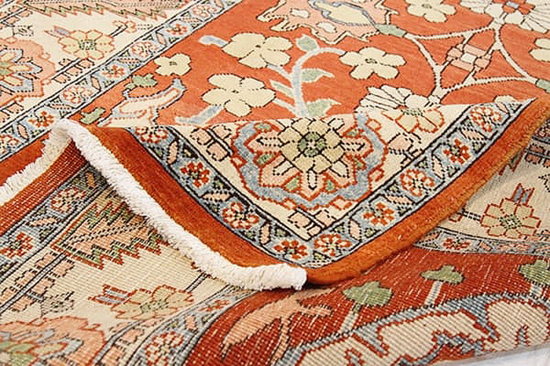 Hand-Woven Vintage Persian Heriz Rug with Gray and Beige Floral Details on Red Center Field For Sale