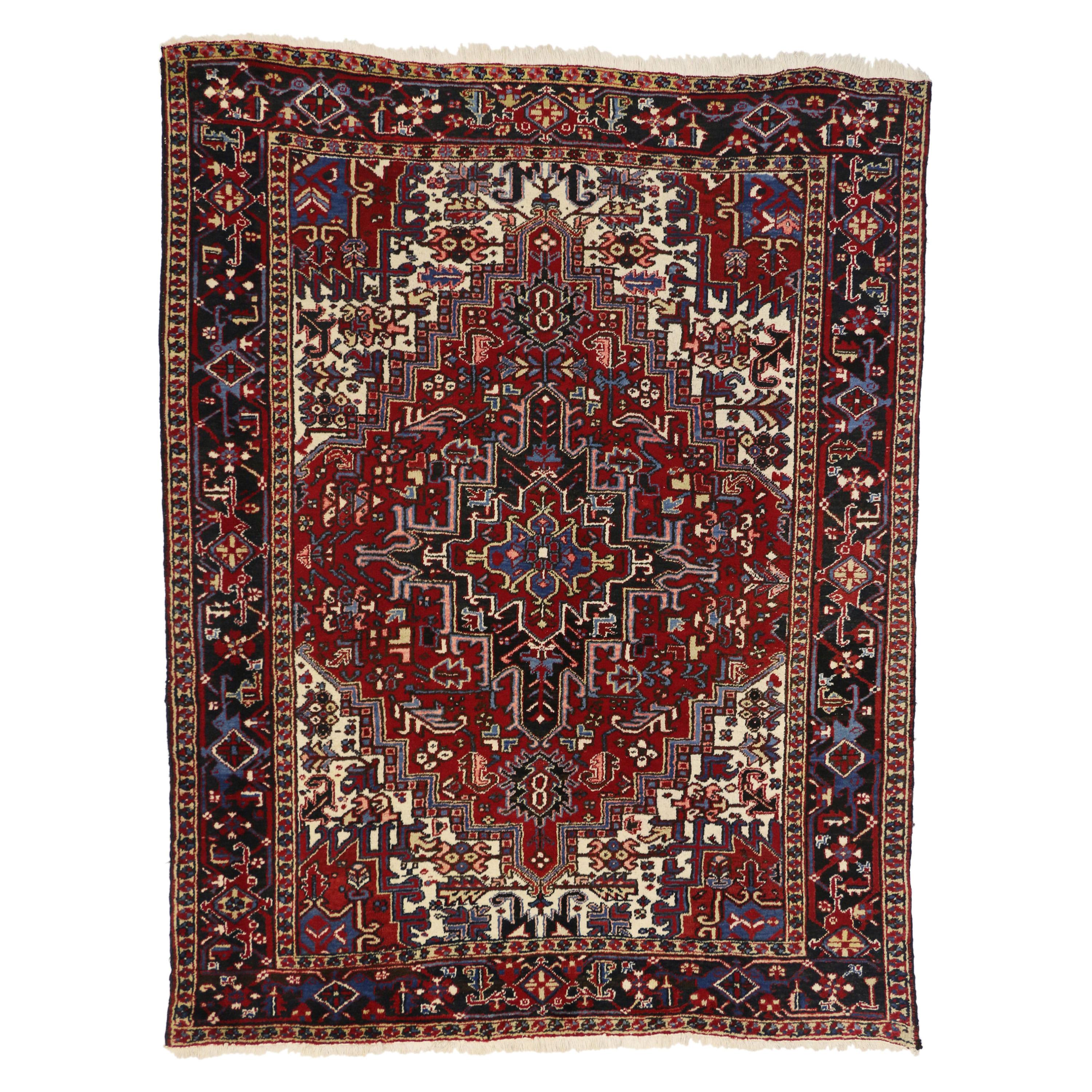 Vintage Persian Heriz Rug with Manor House and Tudor Style
