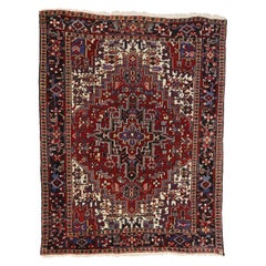 Vintage Persian Heriz Rug with Manor House and Tudor Style