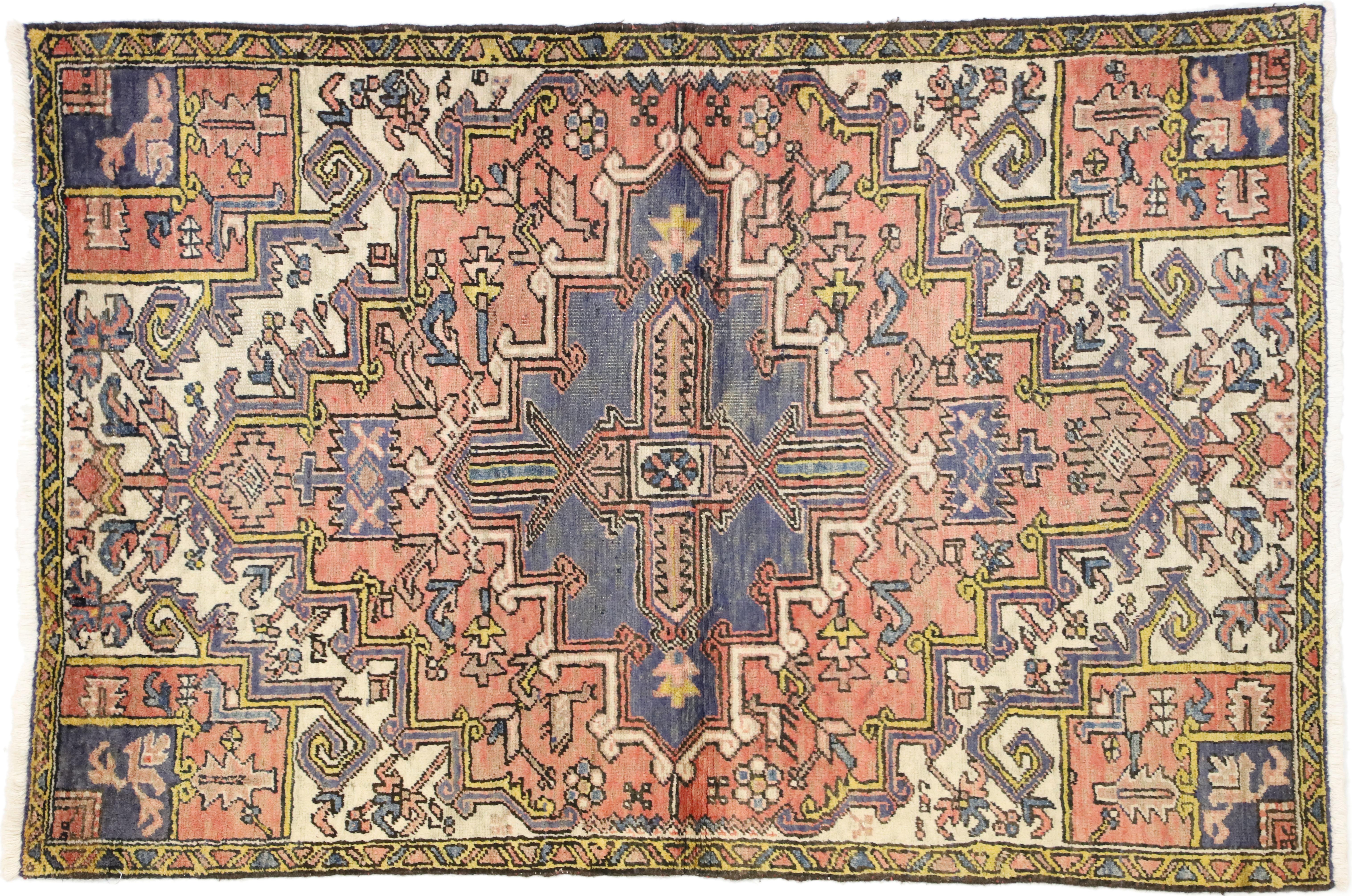 20th Century Vintage Persian Heriz Rug with Mid-Century Modern Bohemian Style For Sale