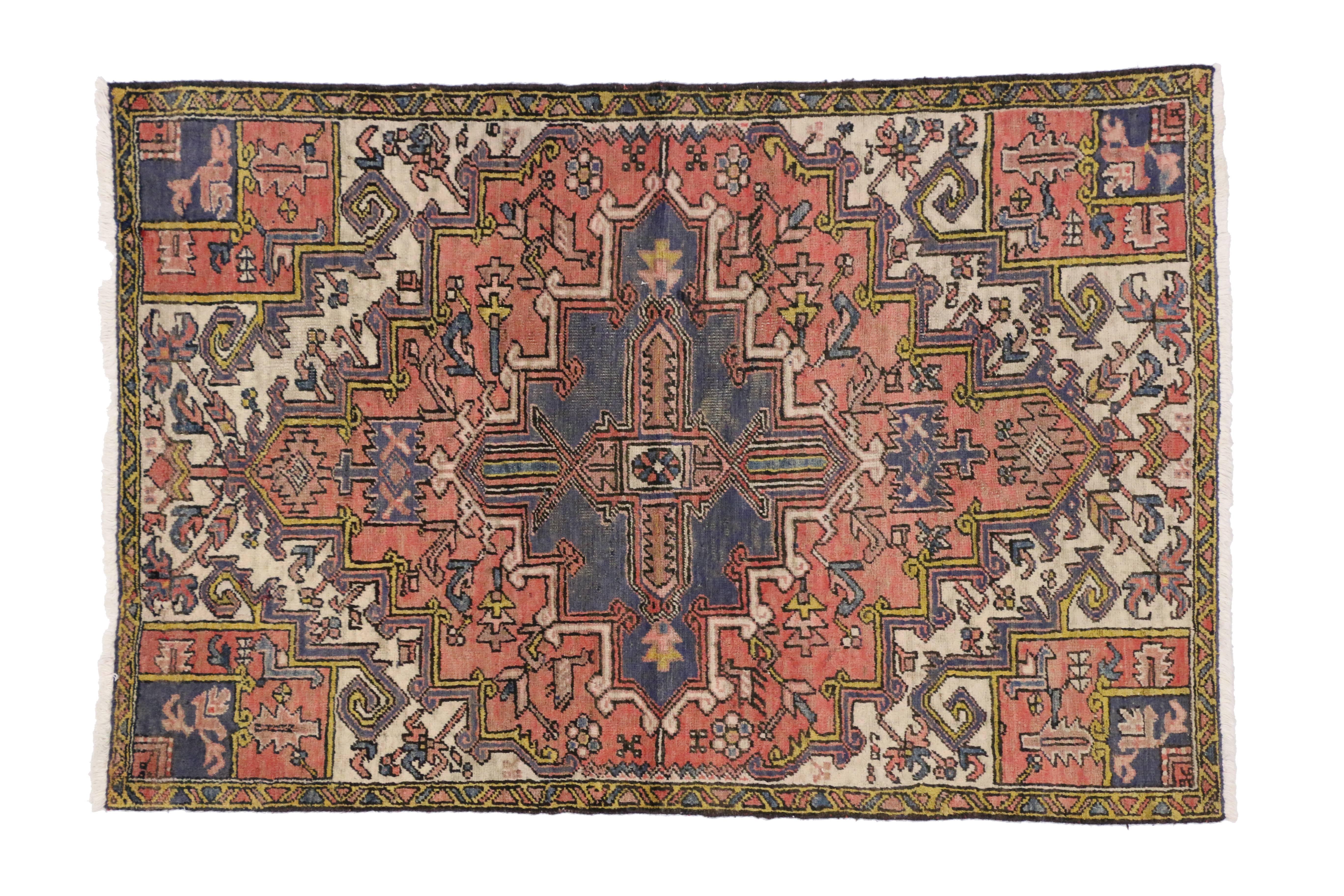 Vintage Persian Heriz Rug with Mid-Century Modern Bohemian Style For Sale 2