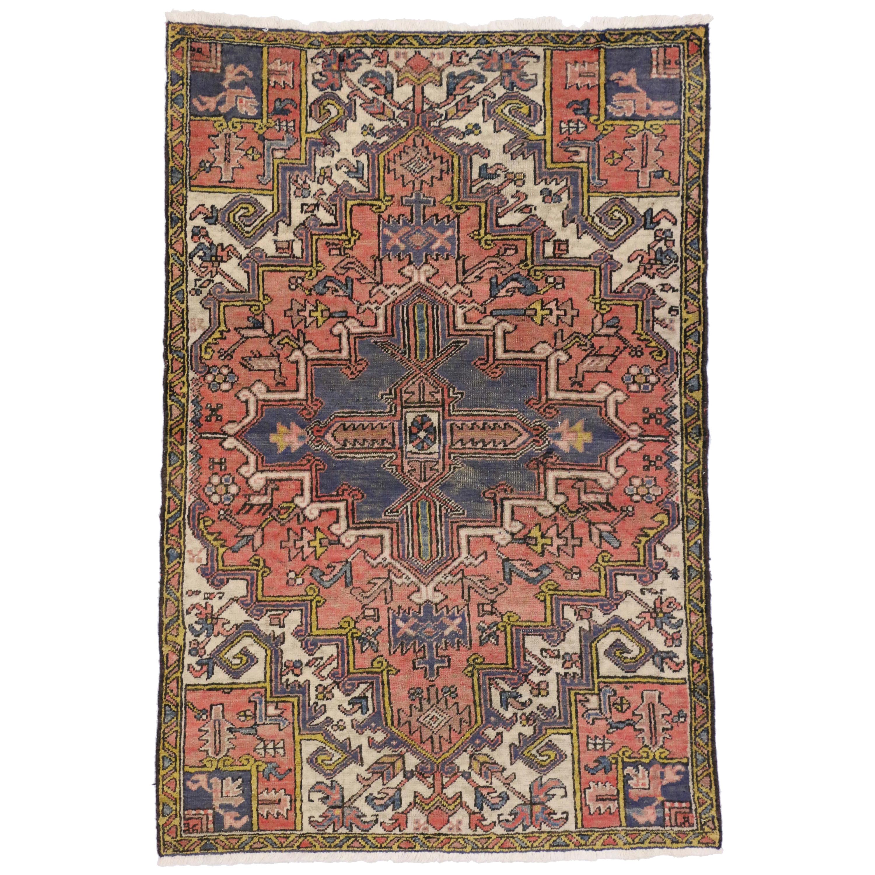 Vintage Persian Heriz Rug with Mid-Century Modern Bohemian Style For Sale