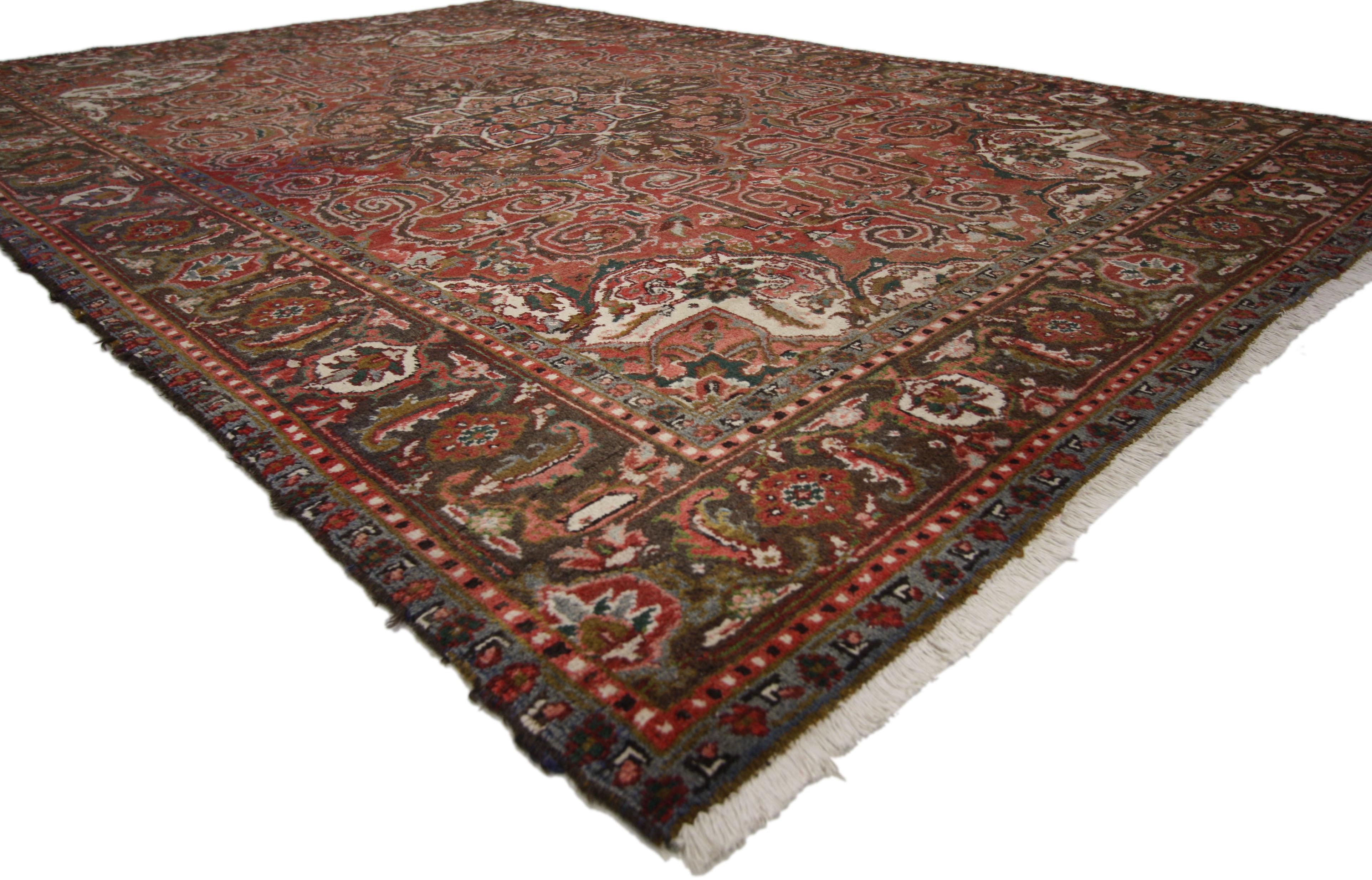 Heriz Serapi Vintage Persian Heriz Rug with Mid-Century Modern English Tudor Cottage Style For Sale