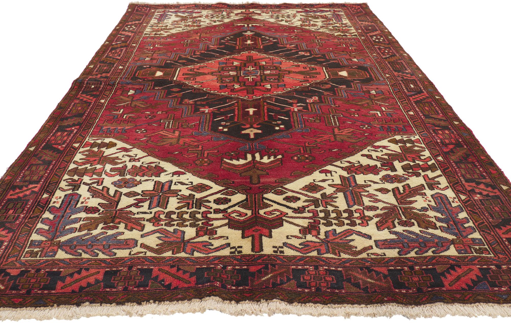 Heriz Serapi Vintage Persian Heriz Rug with Mid-Century Modern Style For Sale