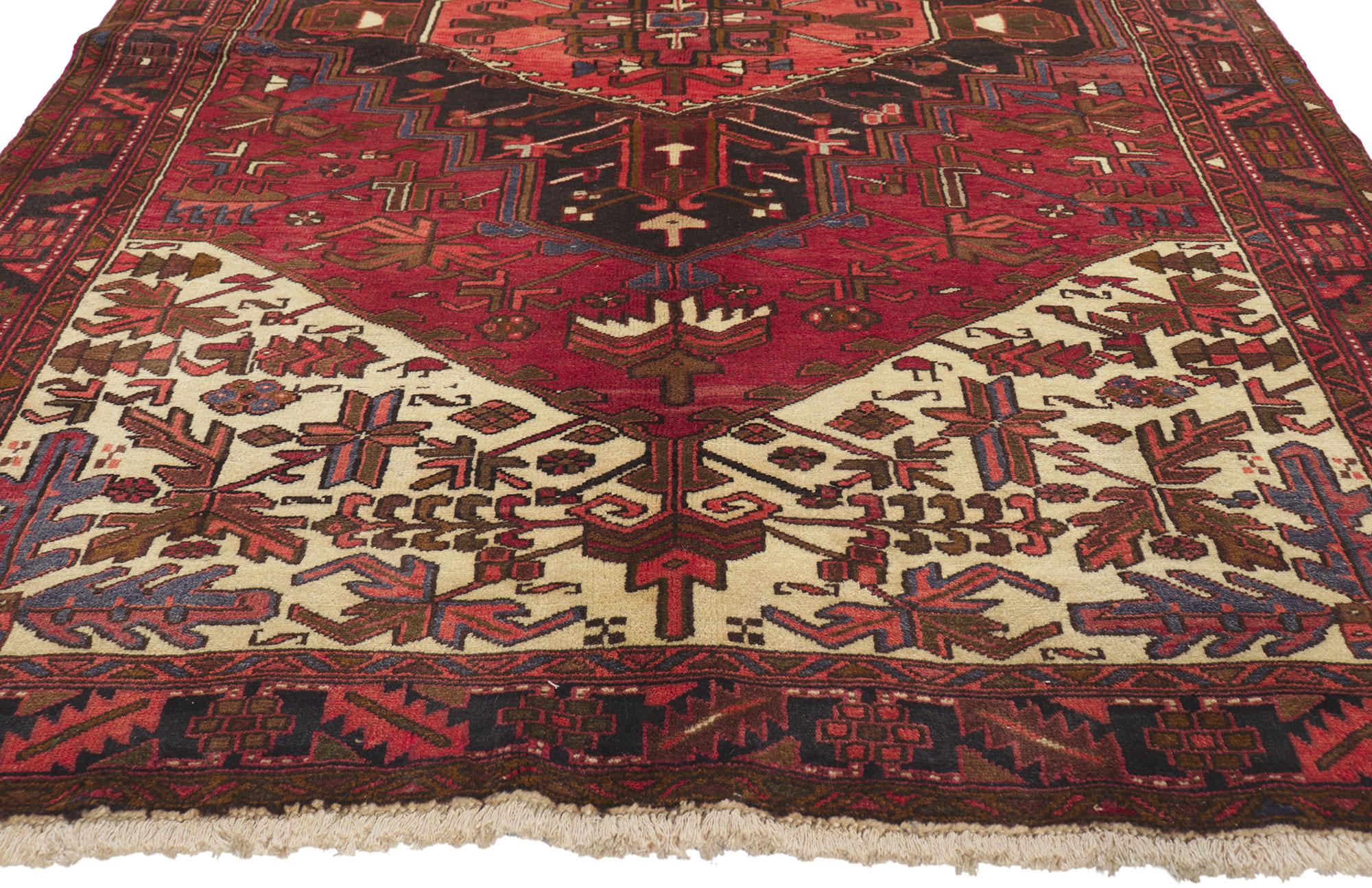 Hand-Knotted Vintage Persian Heriz Rug with Mid-Century Modern Style For Sale