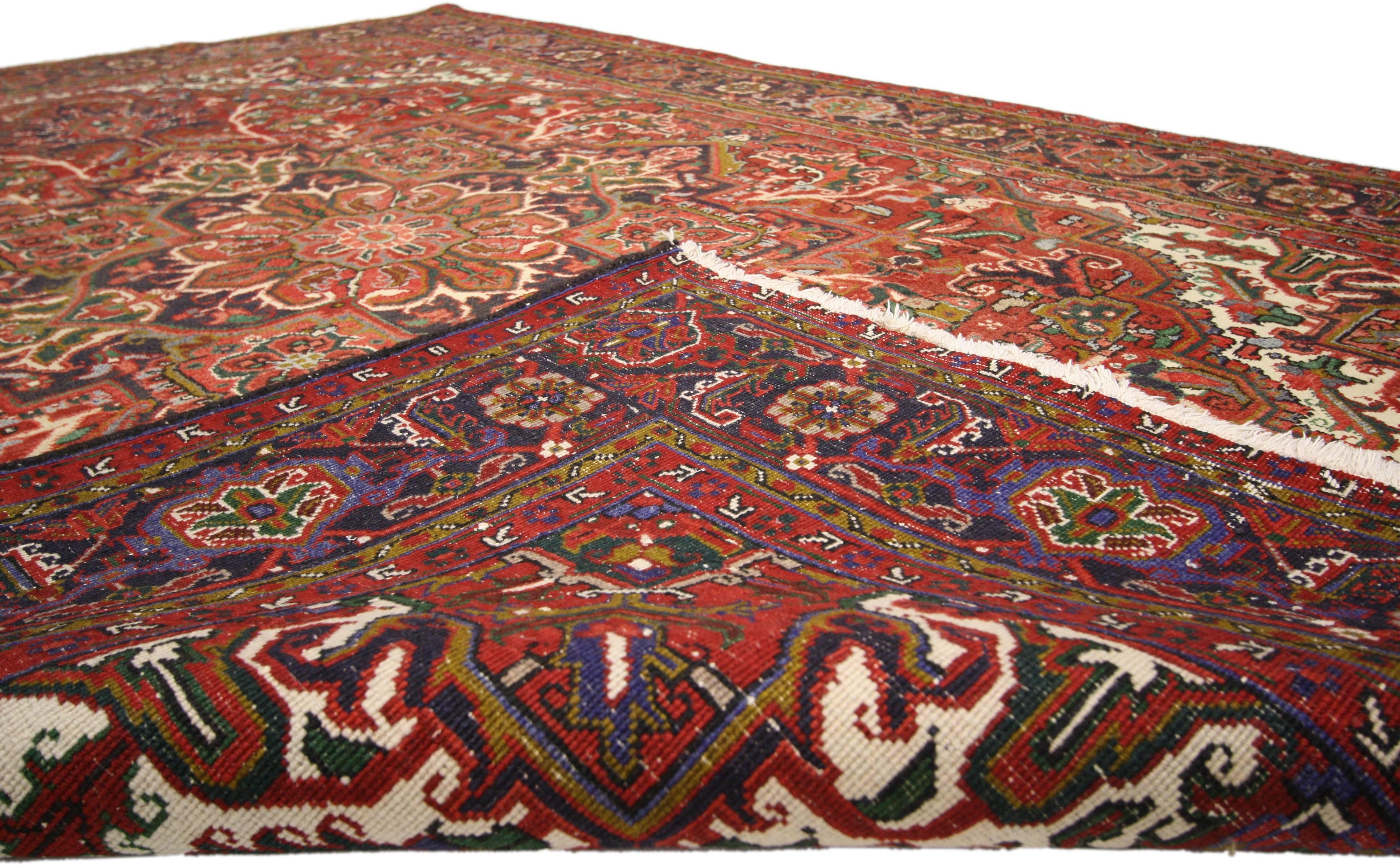 Hand-Knotted Vintage Persian Heriz Rug with Traditional English Tudor Manor House Style For Sale