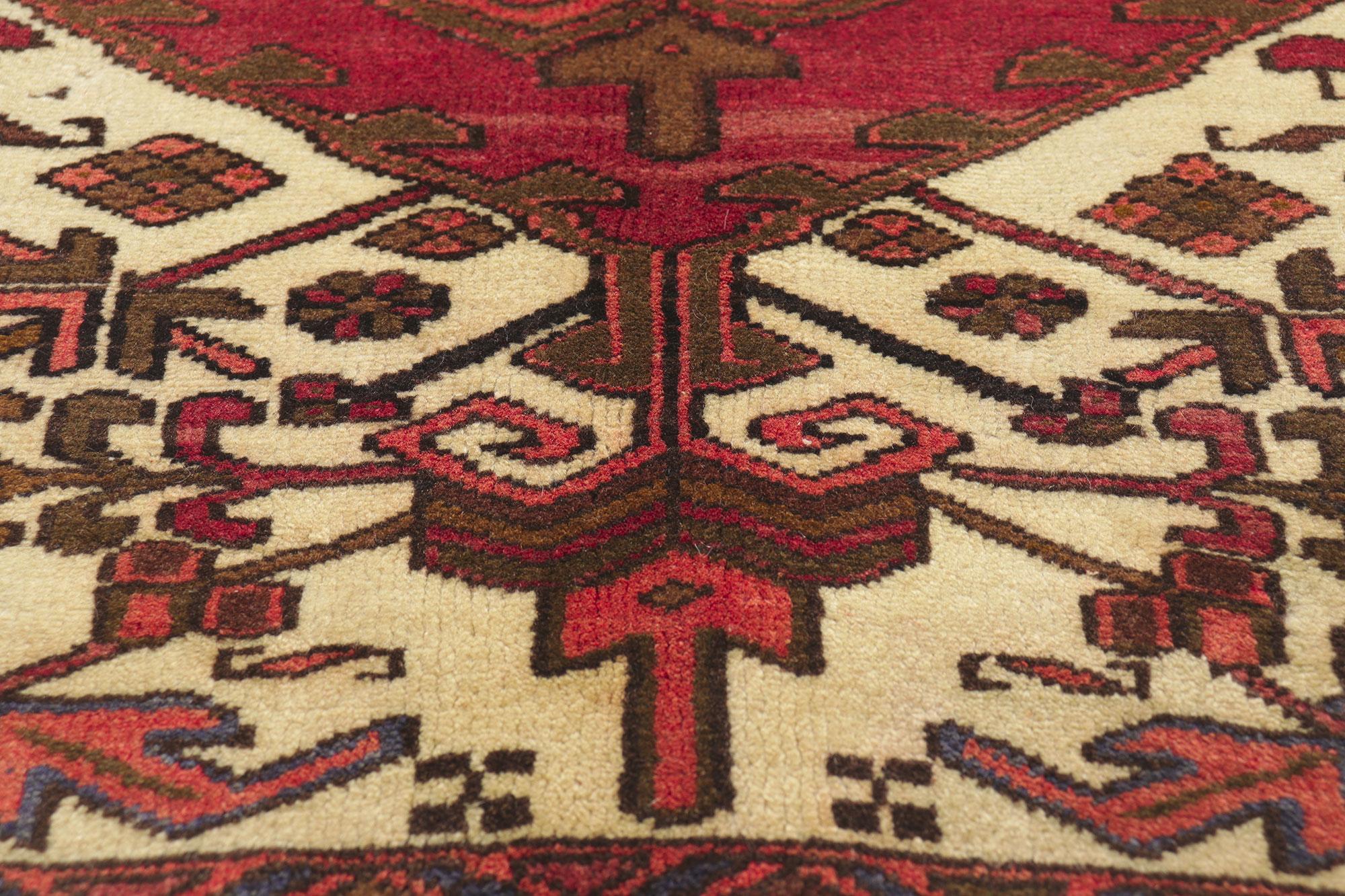 Vintage Persian Heriz Rug with Mid-Century Modern Style In Good Condition For Sale In Dallas, TX