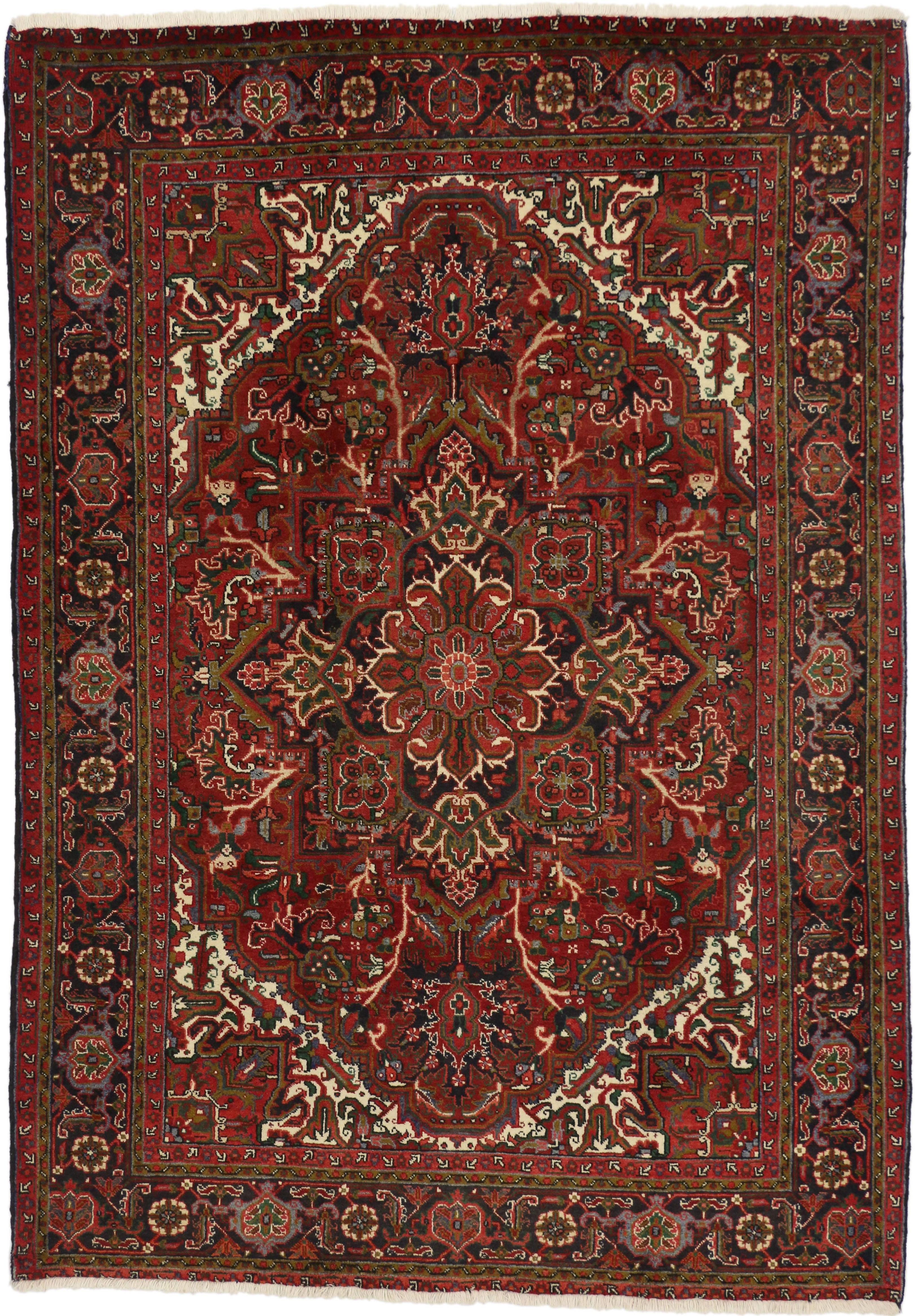 Vintage Persian Heriz Rug with Traditional English Tudor Manor House Style In Good Condition For Sale In Dallas, TX