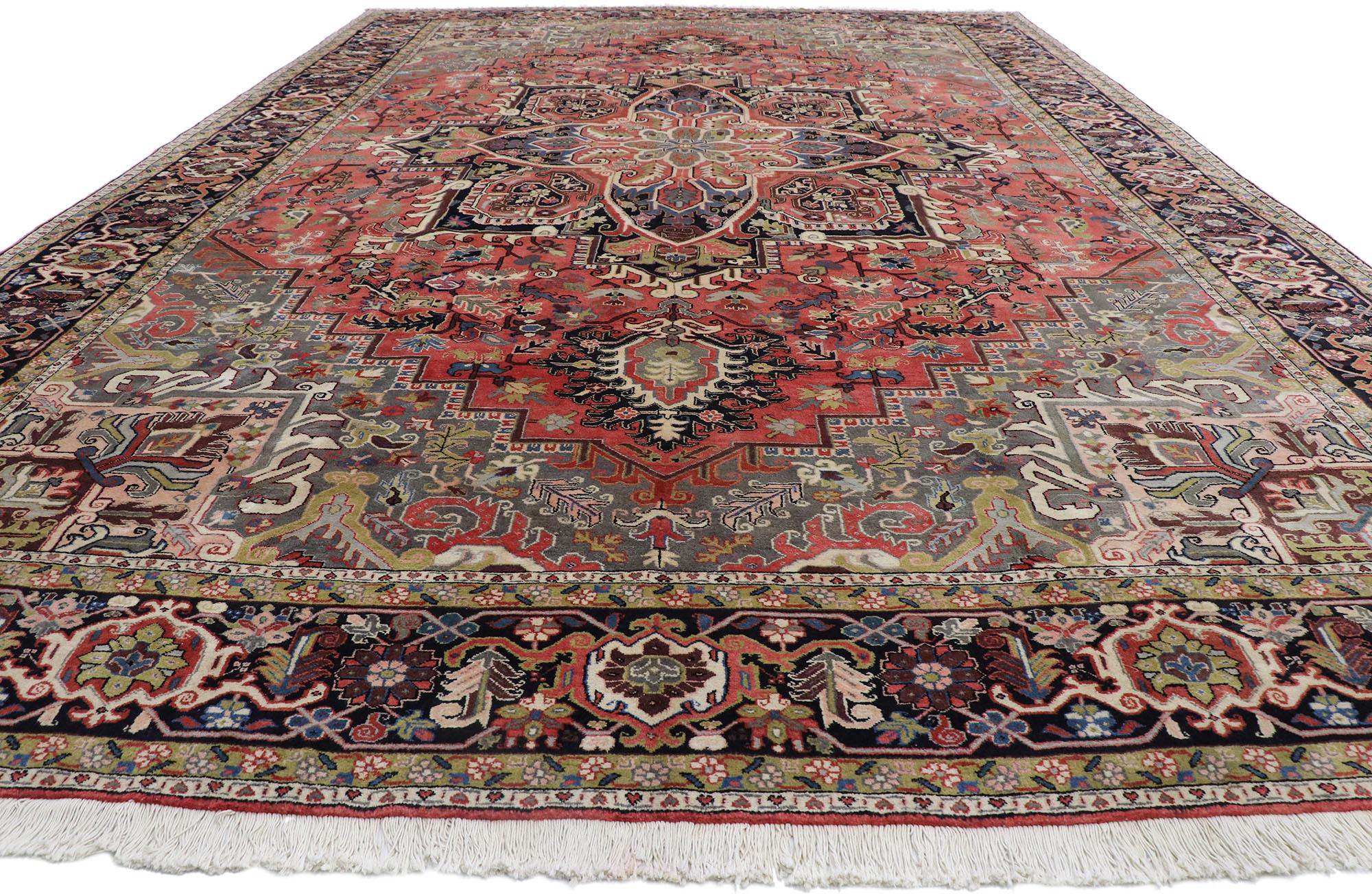 20th Century Vintage Persian Heriz Hotel Lobby Size Rug with Mid-Century Modern Style For Sale