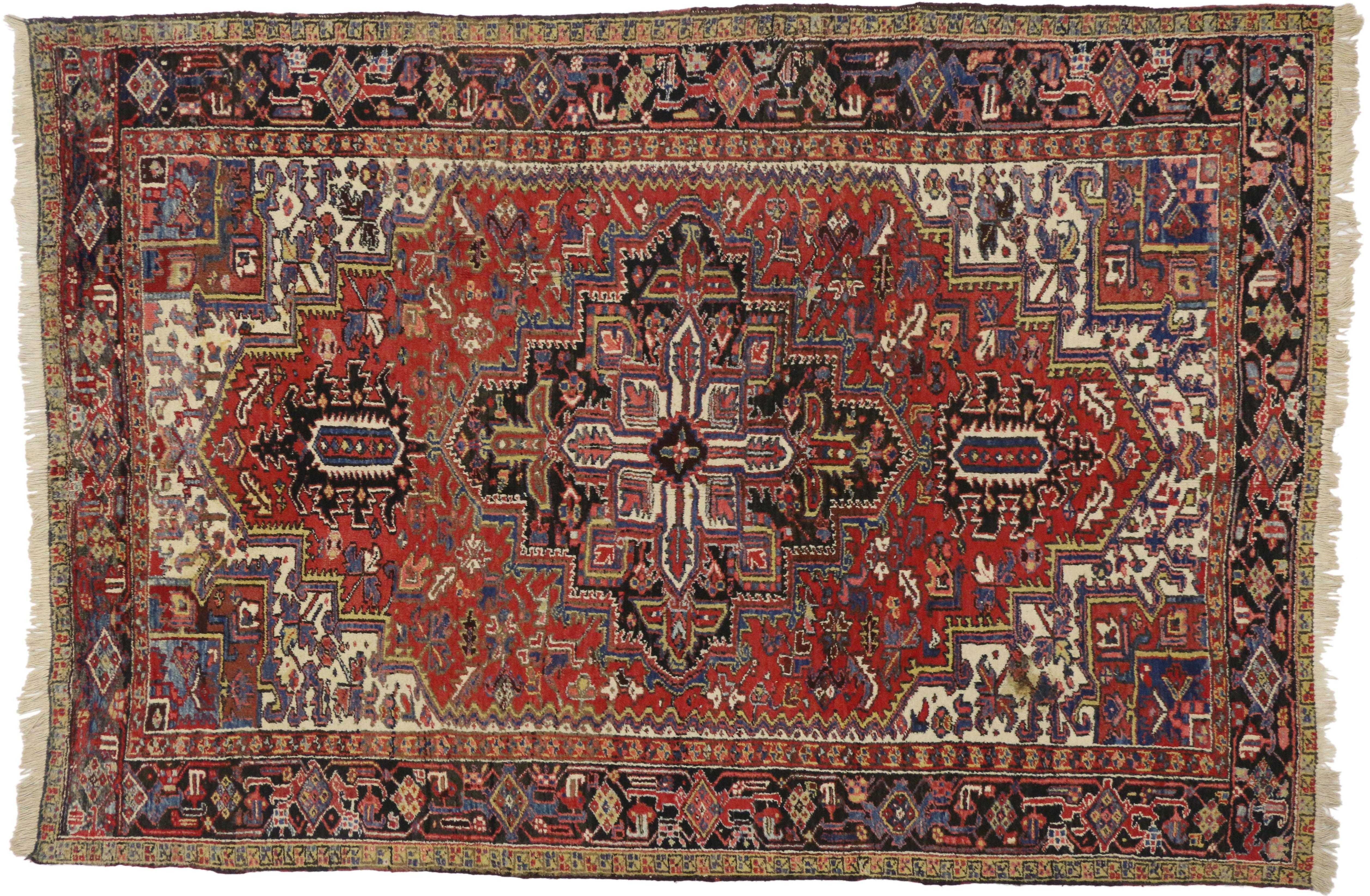 Hand-Knotted Antique Persian Heriz Rug, Timeless Appeal Meets Modern Elegance For Sale