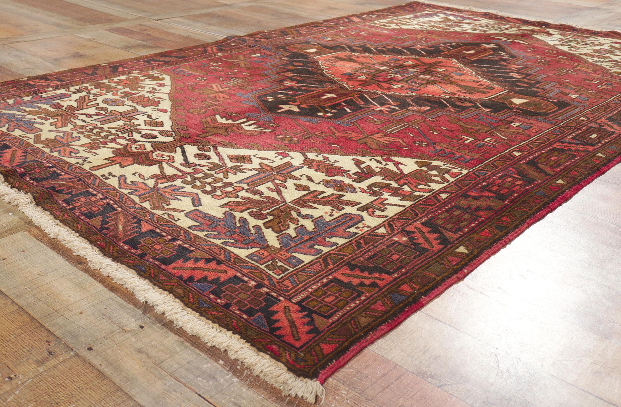 Wool Vintage Persian Heriz Rug with Mid-Century Modern Style For Sale
