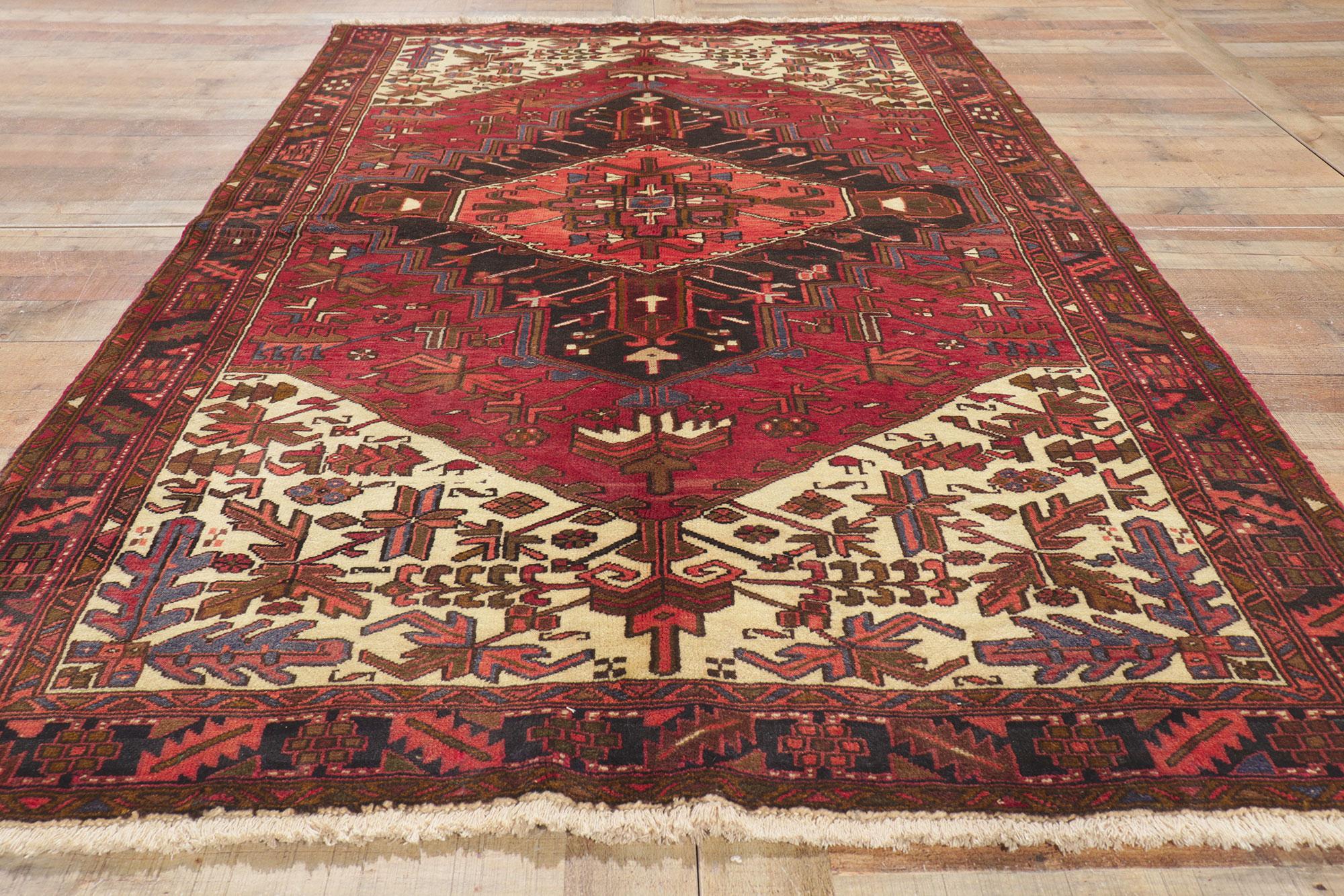 Vintage Persian Heriz Rug with Mid-Century Modern Style For Sale 1