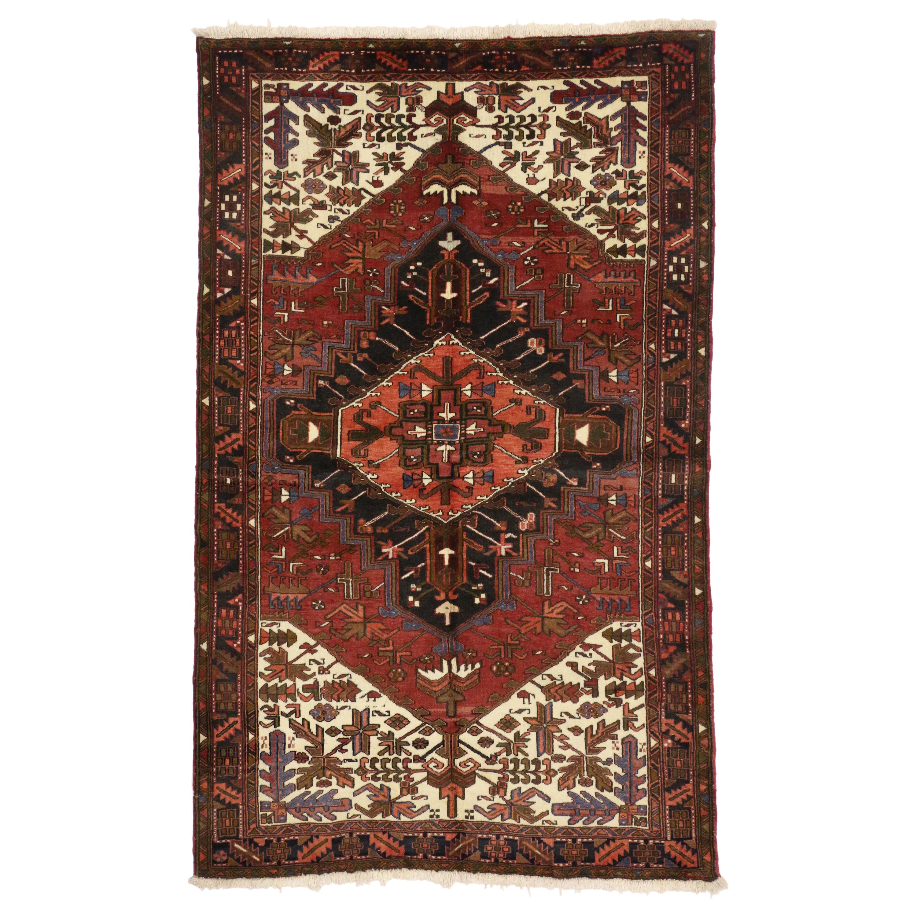 Vintage Persian Heriz Rug with MidCentury Modern Style For Sale at 1stDibs