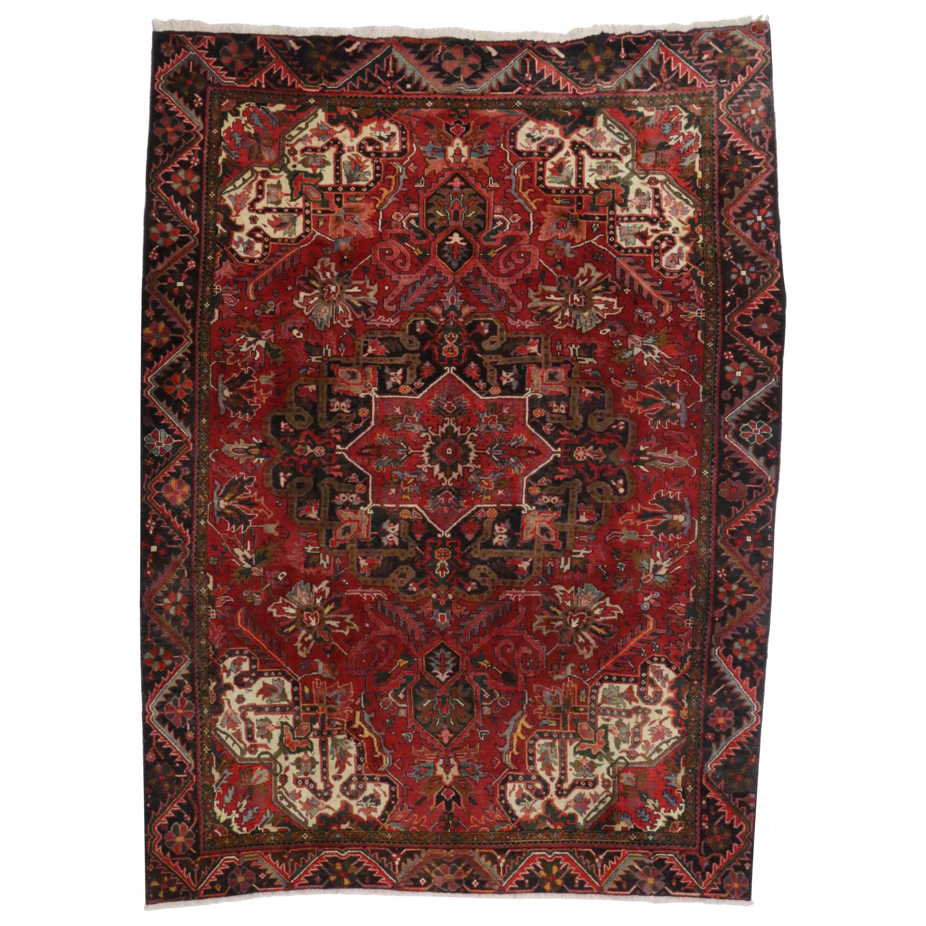 Vintage Persian Heriz Rug with MidCentury Modern Style For Sale at 1stDibs