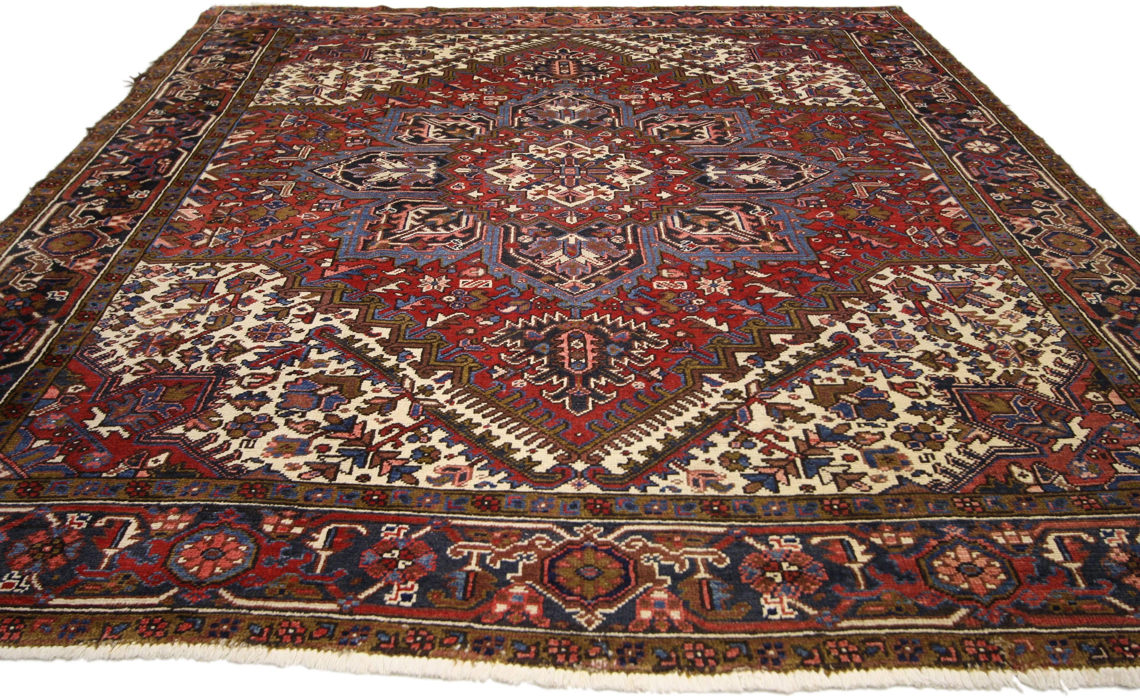 20th Century Vintage Persian Heriz Rug with Mid-Century Modern Style in Traditional Colors For Sale