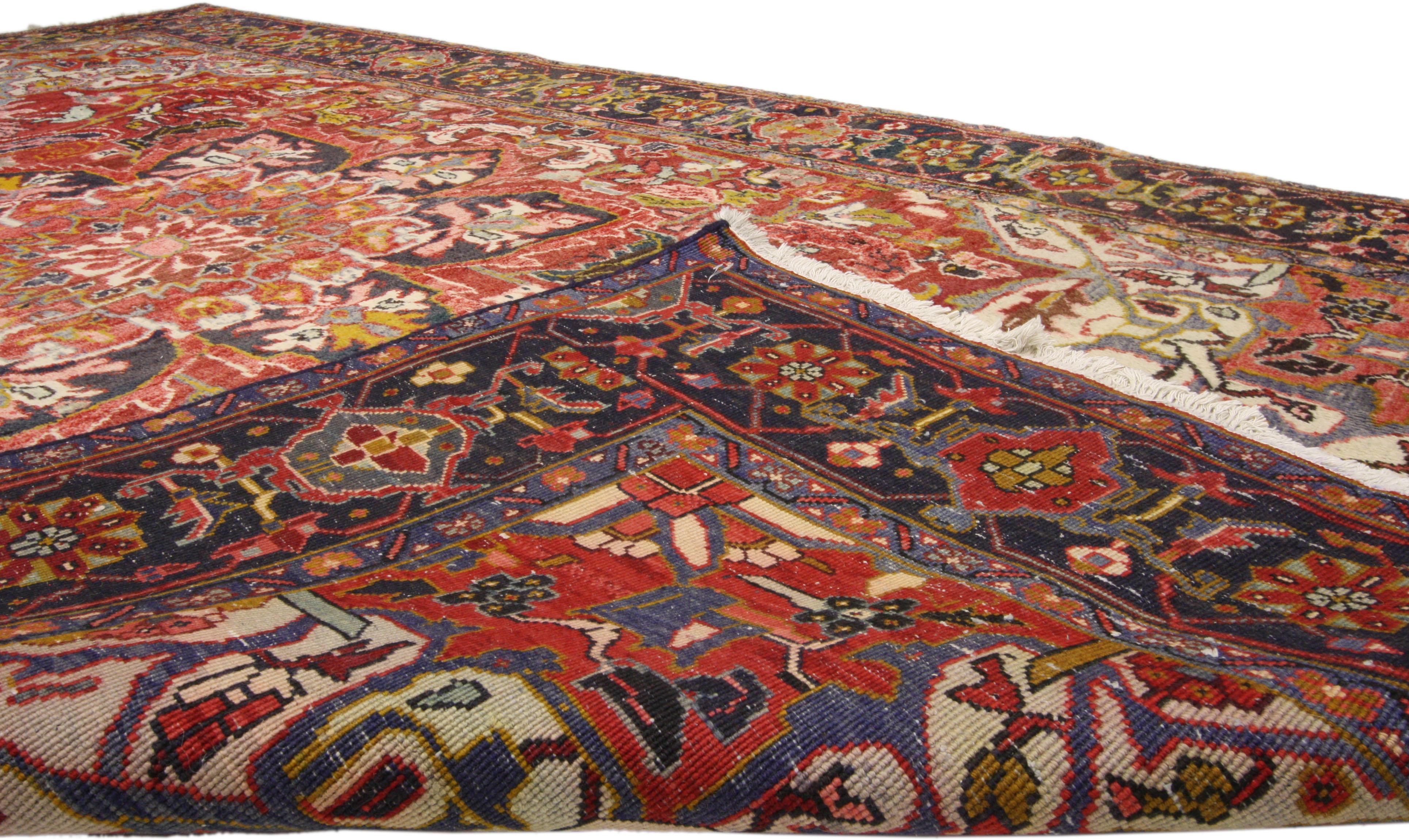 Vintage Persian Heriz Rug with Mid-Century Modern Stylex In Good Condition In Dallas, TX