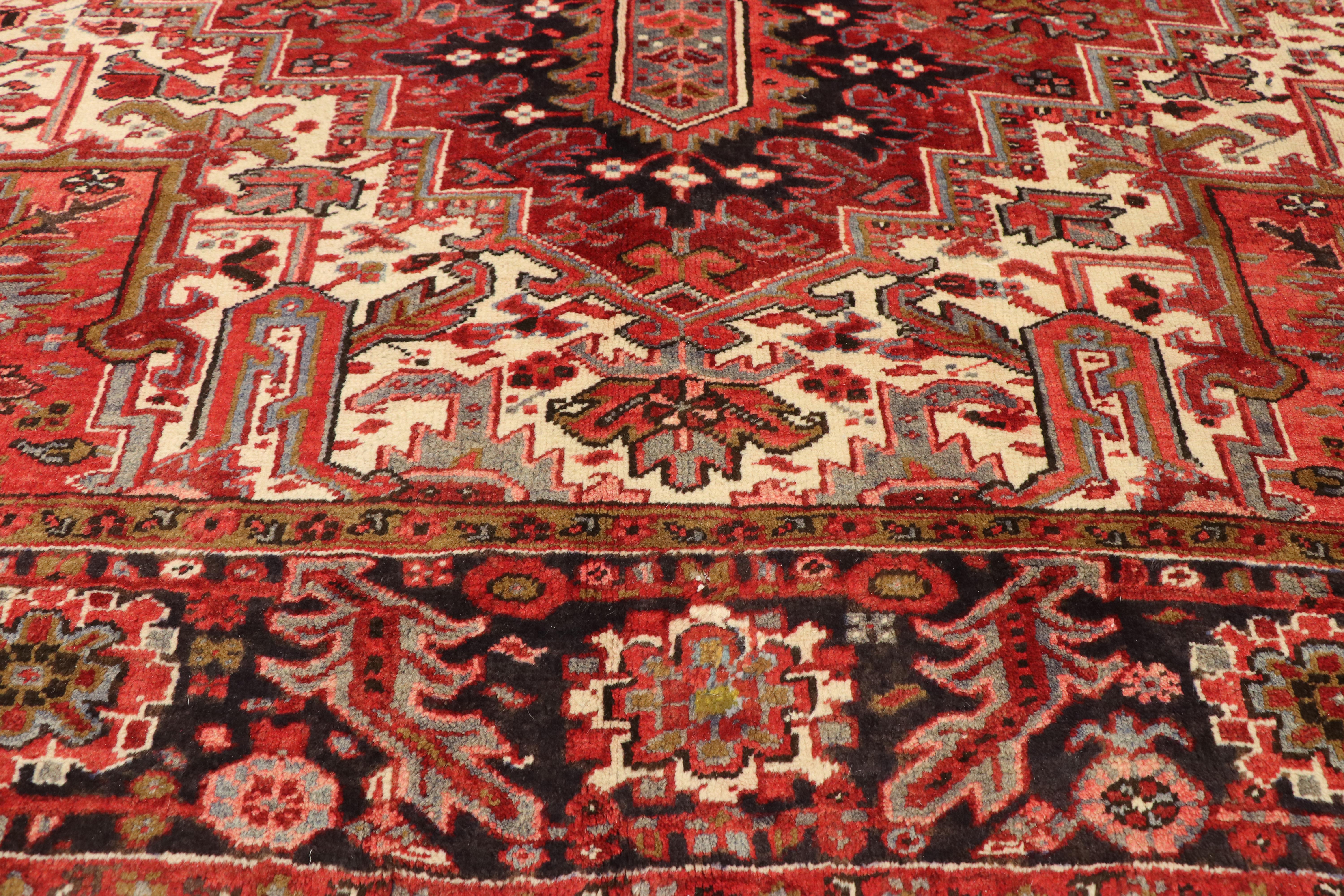 Hand-Knotted Vintage Persian Heriz Rug with Modern American Craftsman Style For Sale