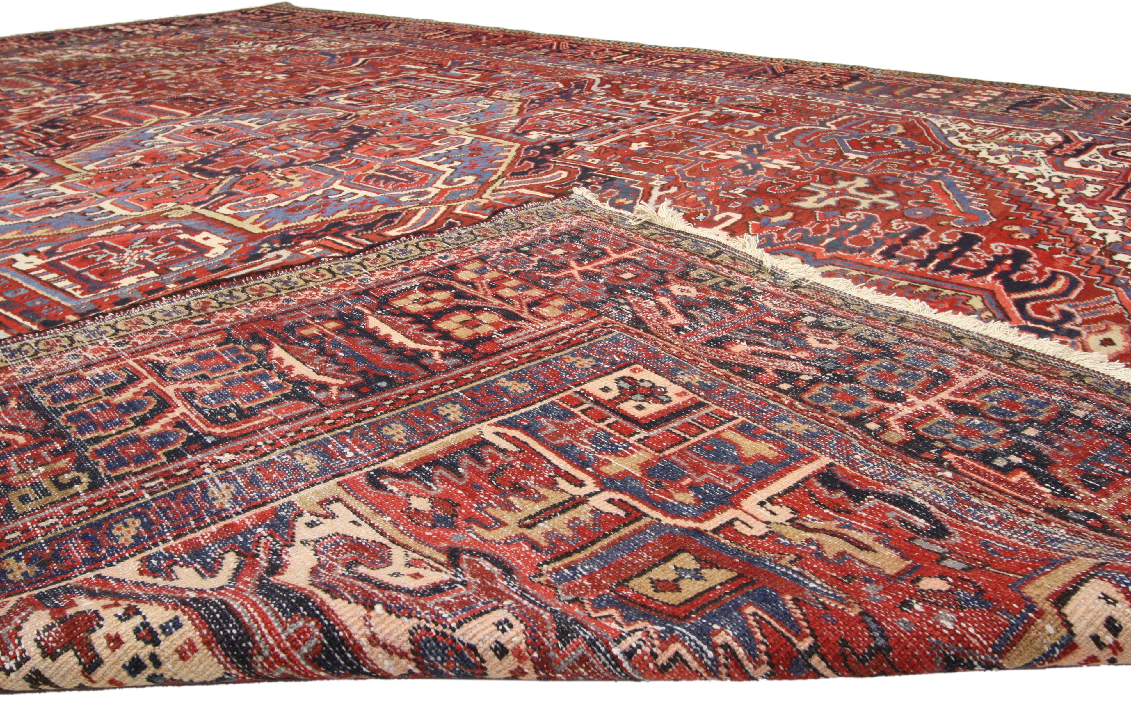 Hand-Knotted Vintage Persian Heriz Rug with Modern American Craftsman Style For Sale