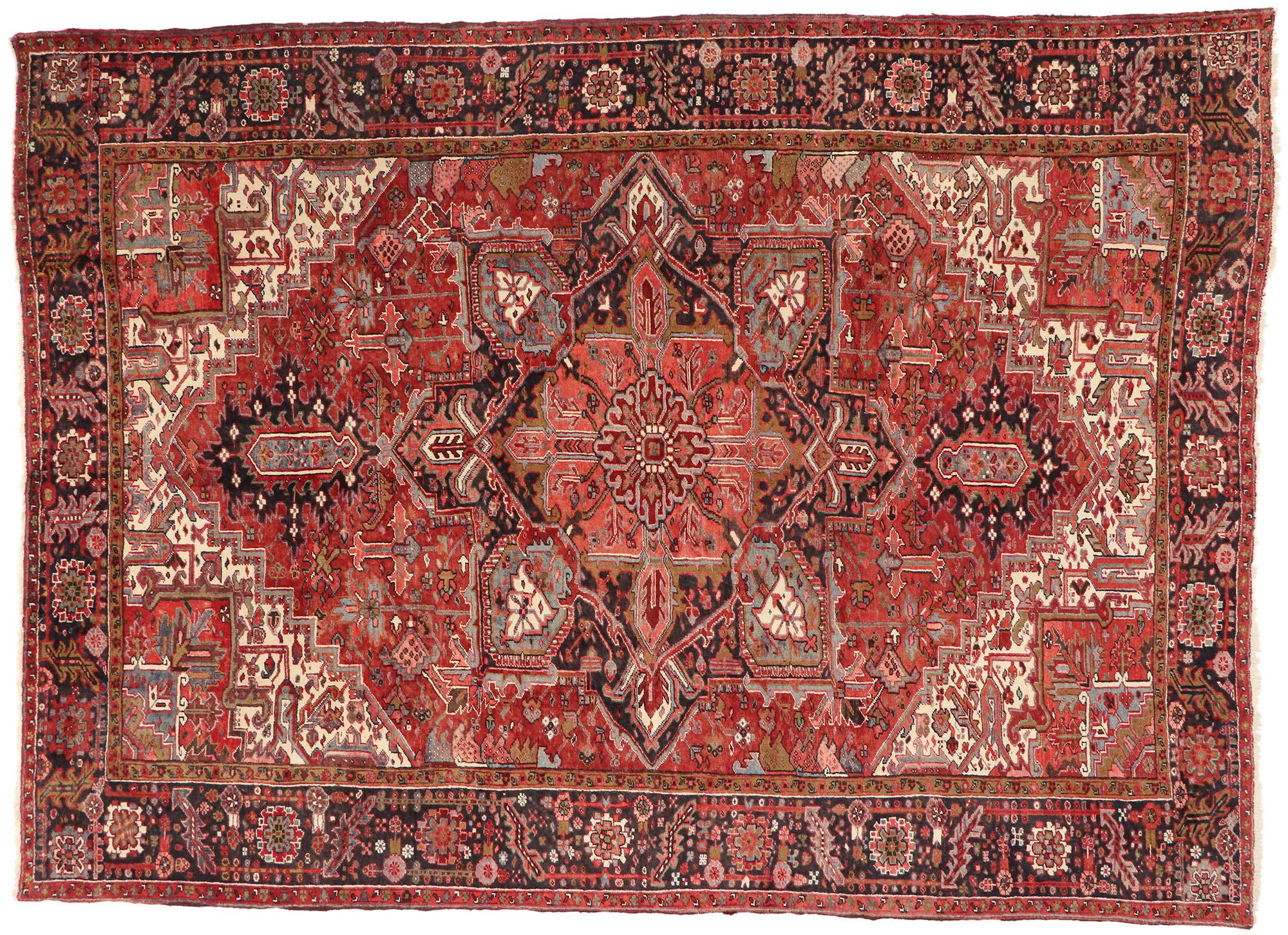 Vintage Persian Heriz Rug with Modern American Craftsman Style For Sale 2