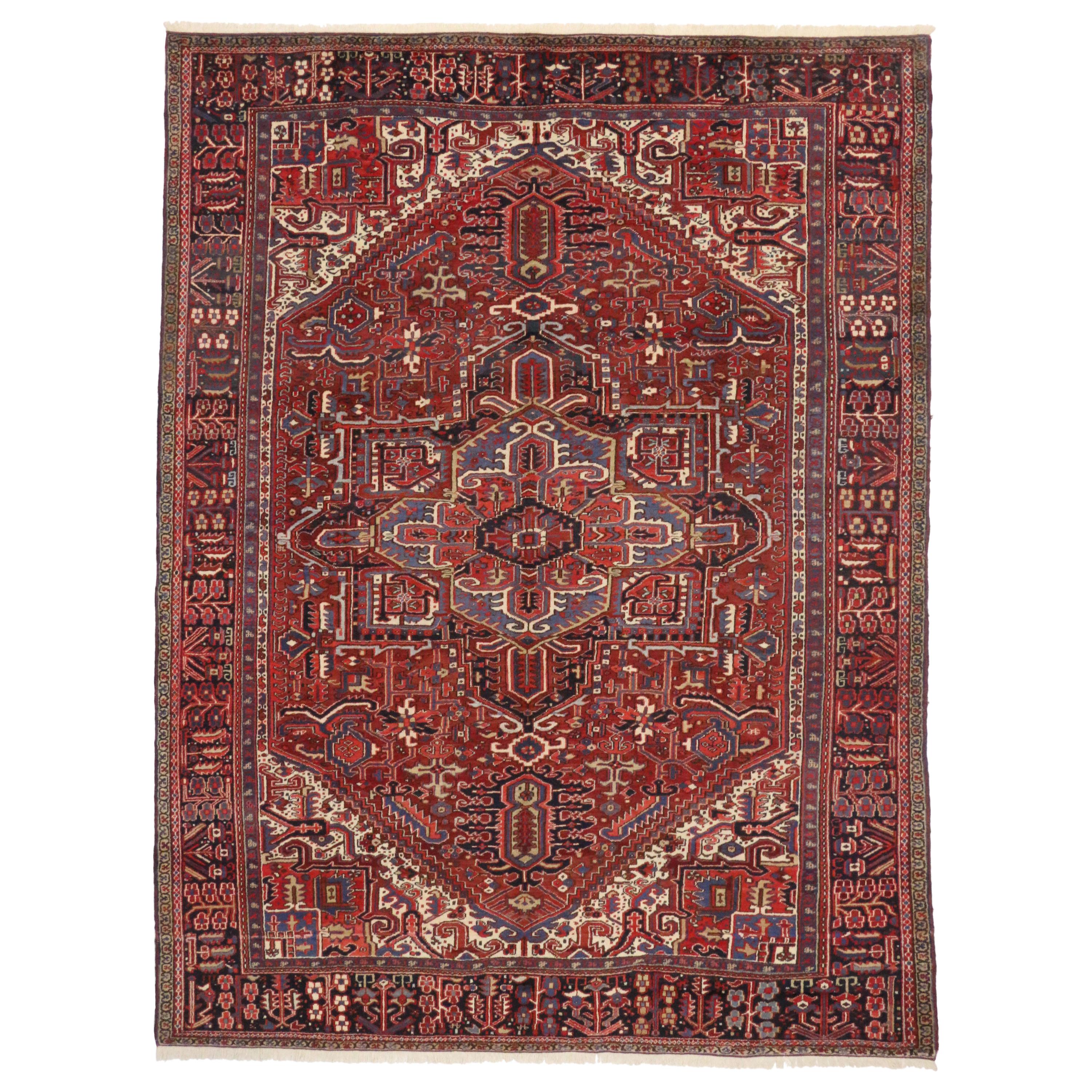 Vintage Persian Heriz Rug with Modern American Craftsman Style For Sale