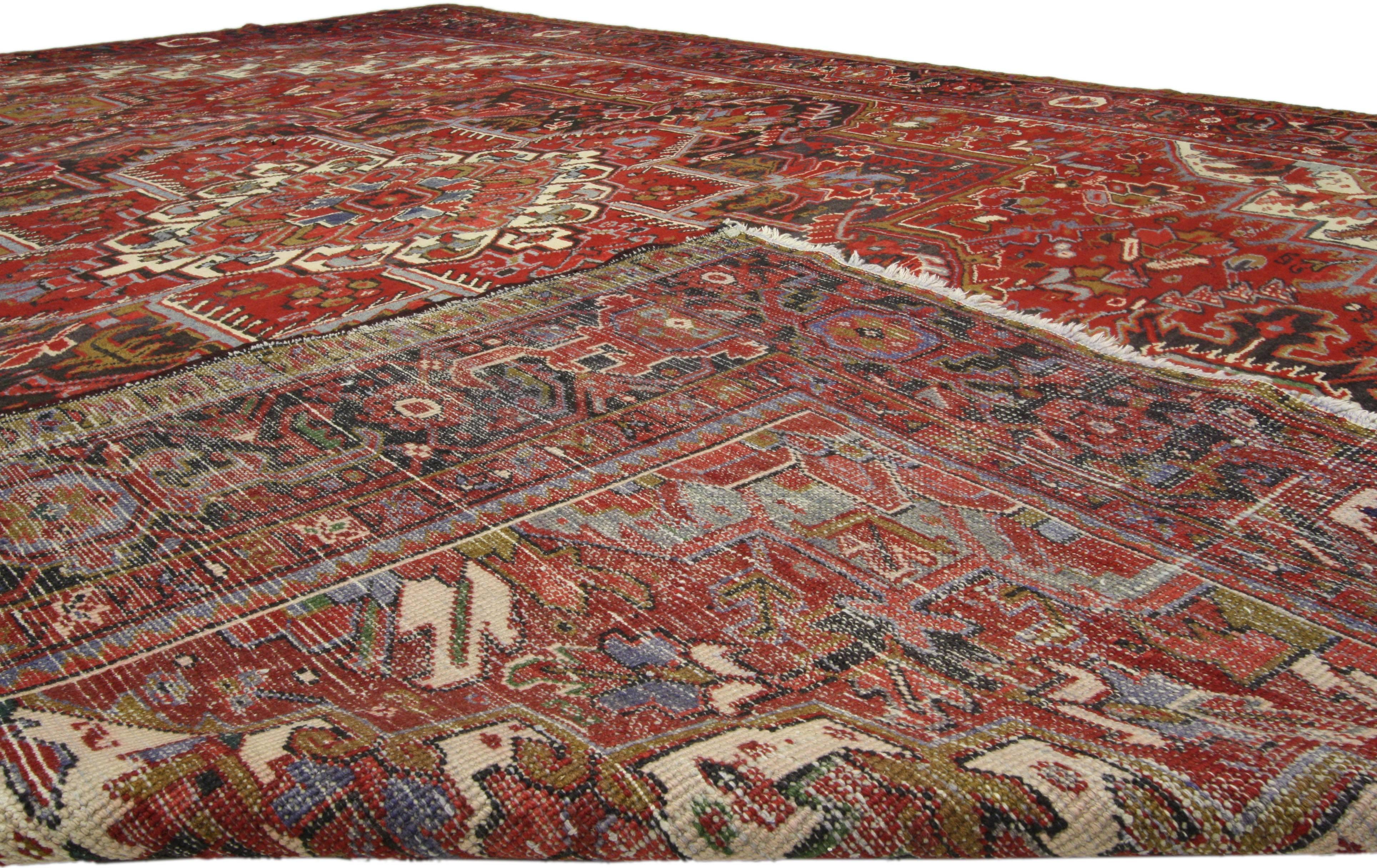 Hand-Knotted Vintage Persian Heriz Rug with Modern English Manor House Style For Sale
