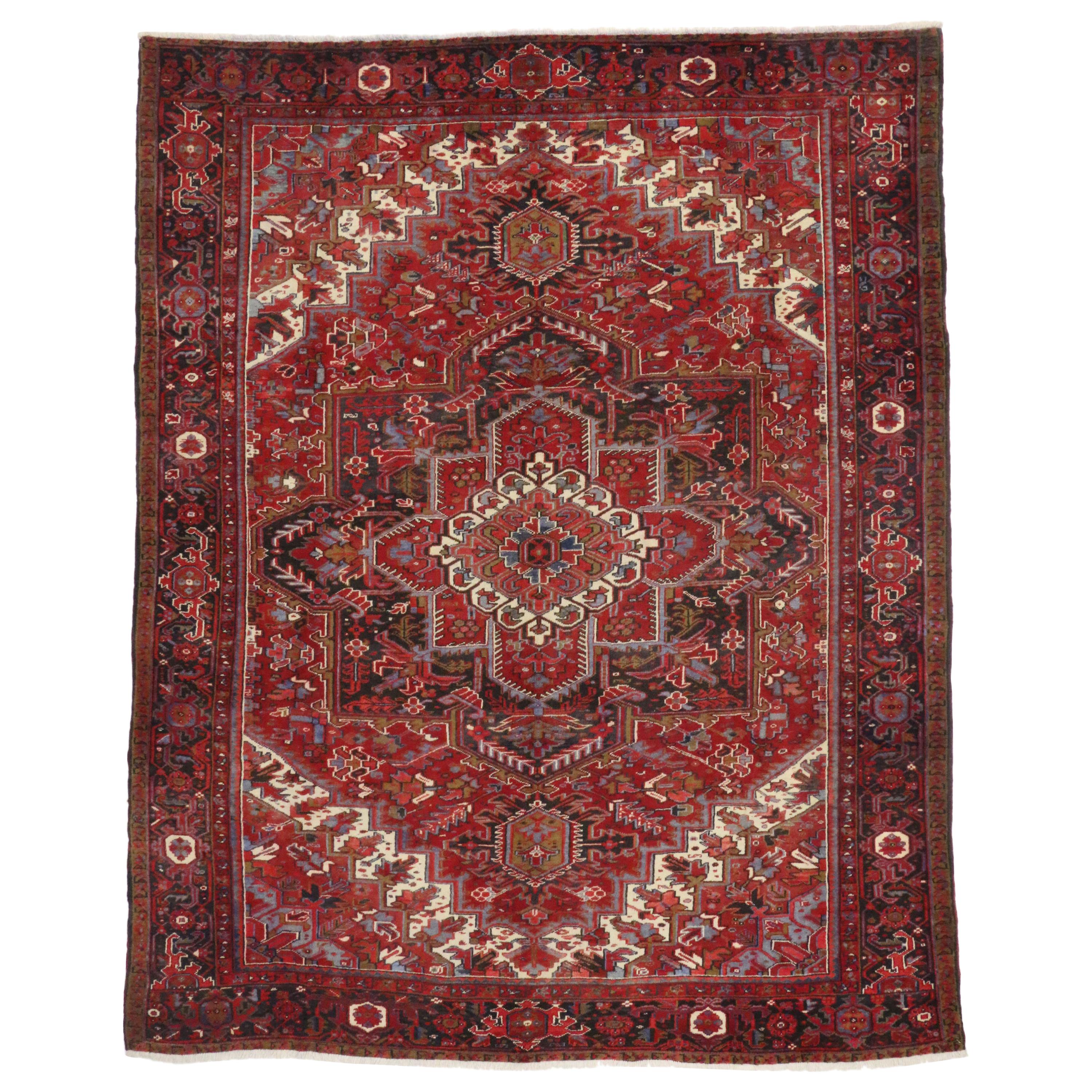 Vintage Persian Heriz Rug with Modern English Manor House Style For Sale