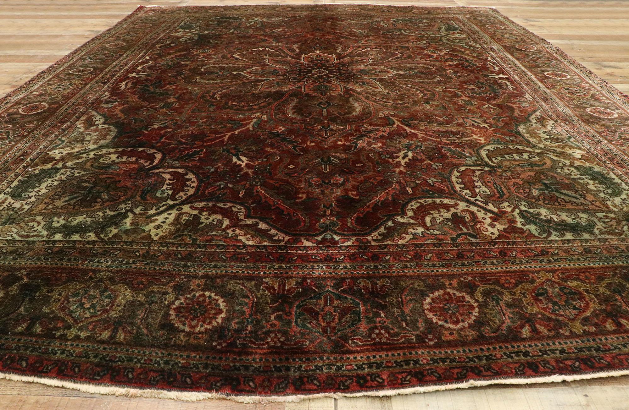 20th Century Vintage Persian Ahar Heriz Rug with Modern Rustic Arts & Crafts Style For Sale