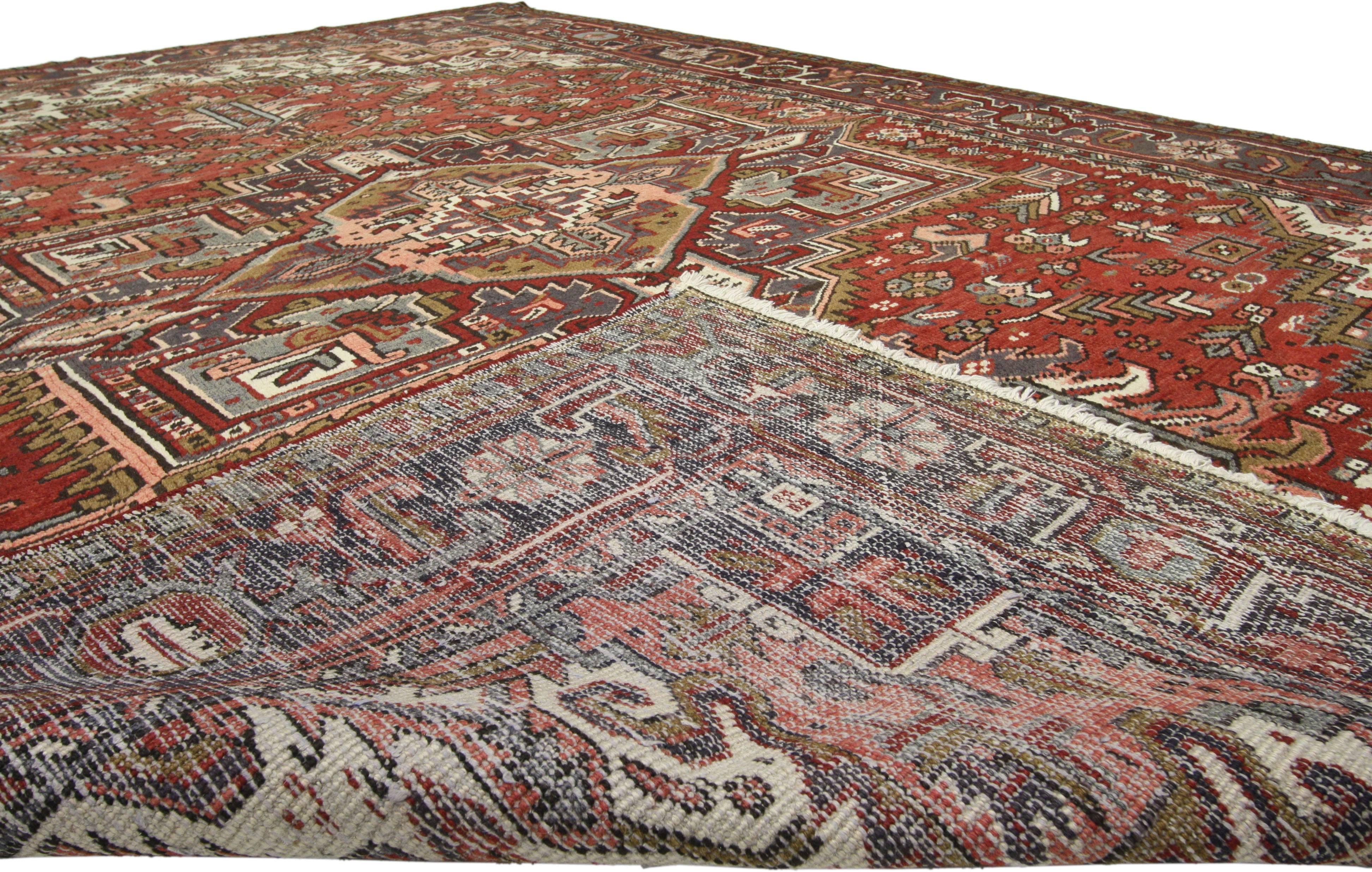 Hand-Knotted Vintage Persian Heriz Rug with Modern Downton Abbey Style For Sale