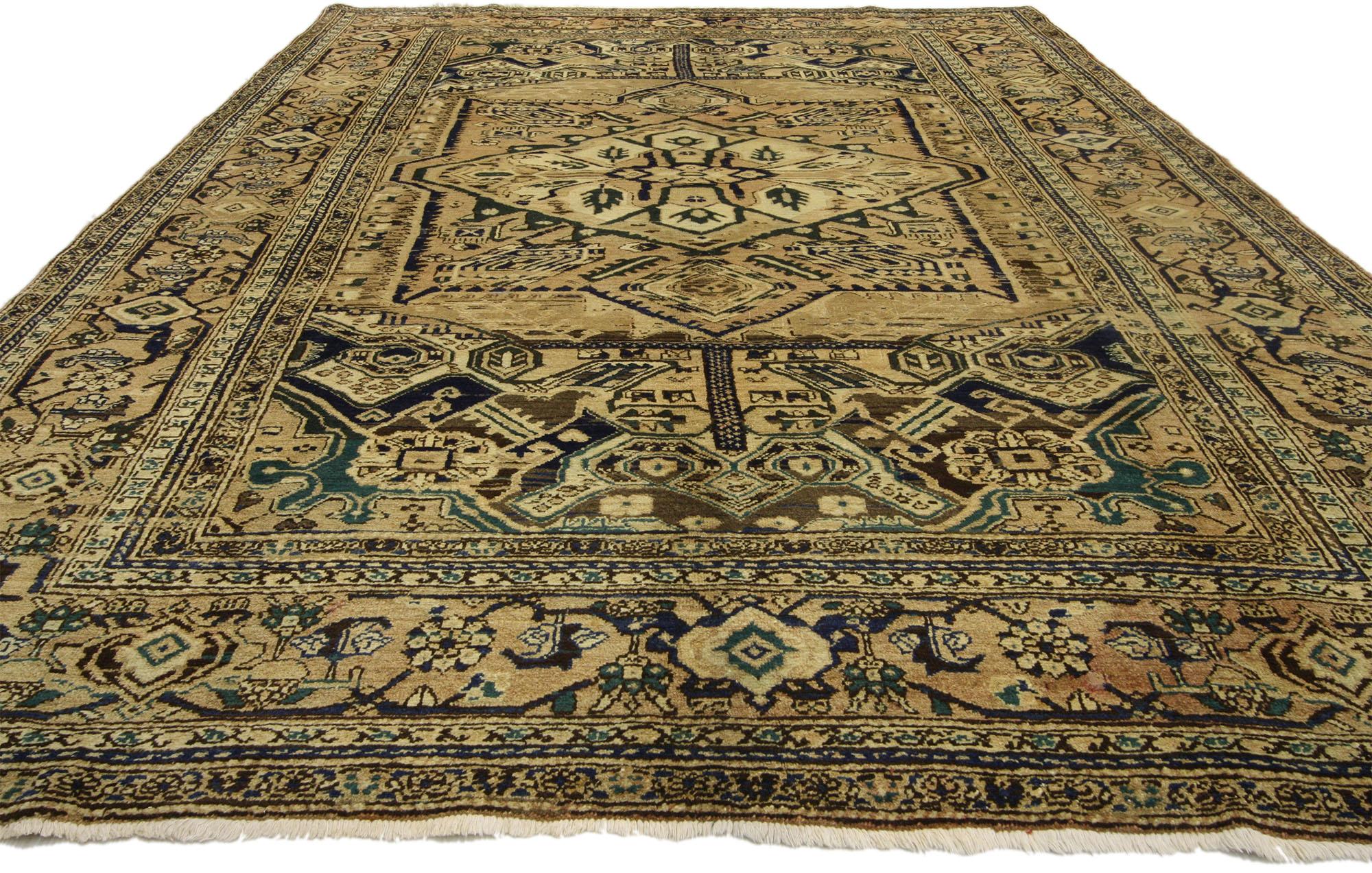Hand-Knotted Vintage Persian Heriz Rug with Modern Style For Sale