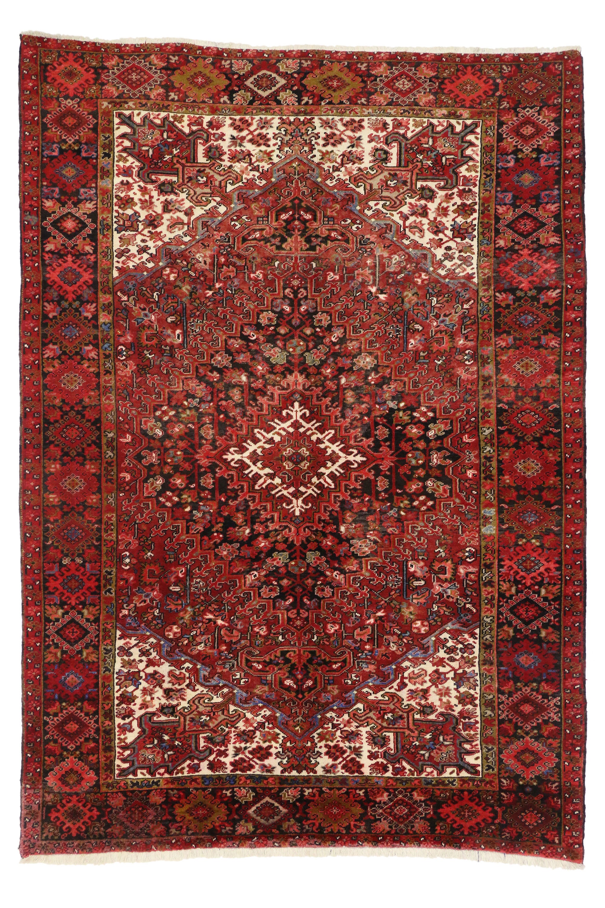 Vintage Persian Heriz Rug with Mid-Century Modern Style For Sale