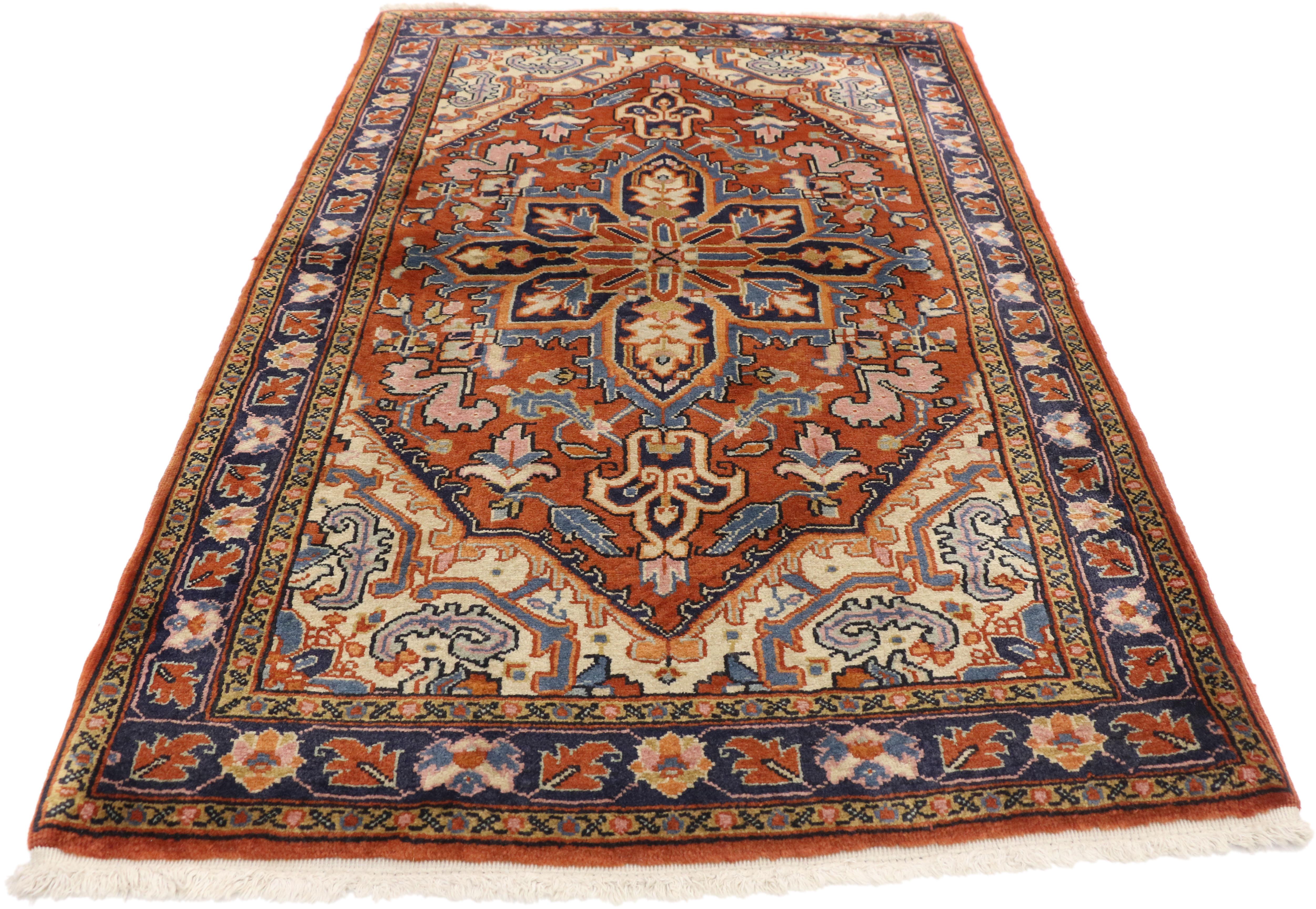 Arts and Crafts Vintage Persian Heriz Rug with Rustic Federal Style For Sale
