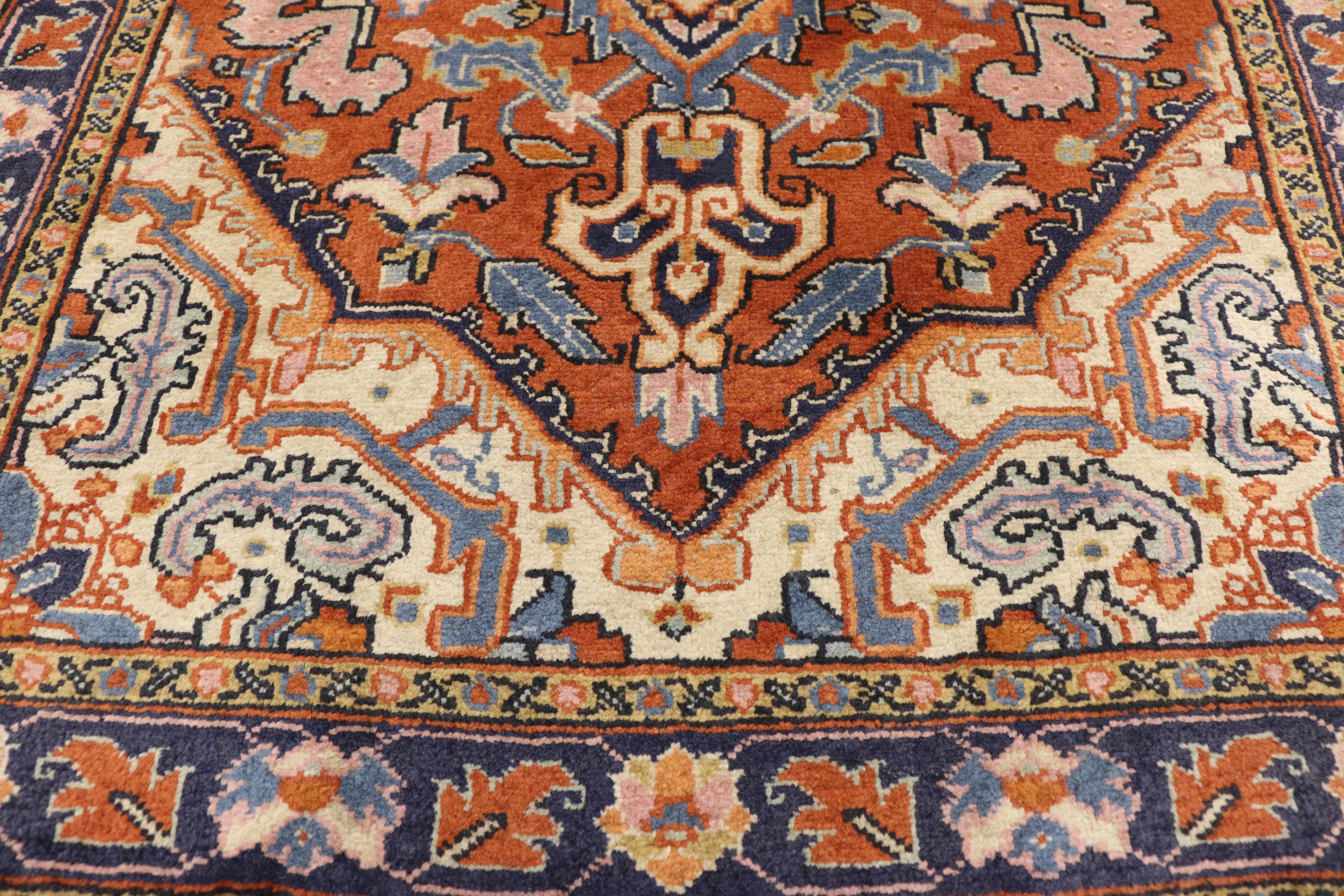 Hand-Knotted Vintage Persian Heriz Rug with Rustic Federal Style For Sale