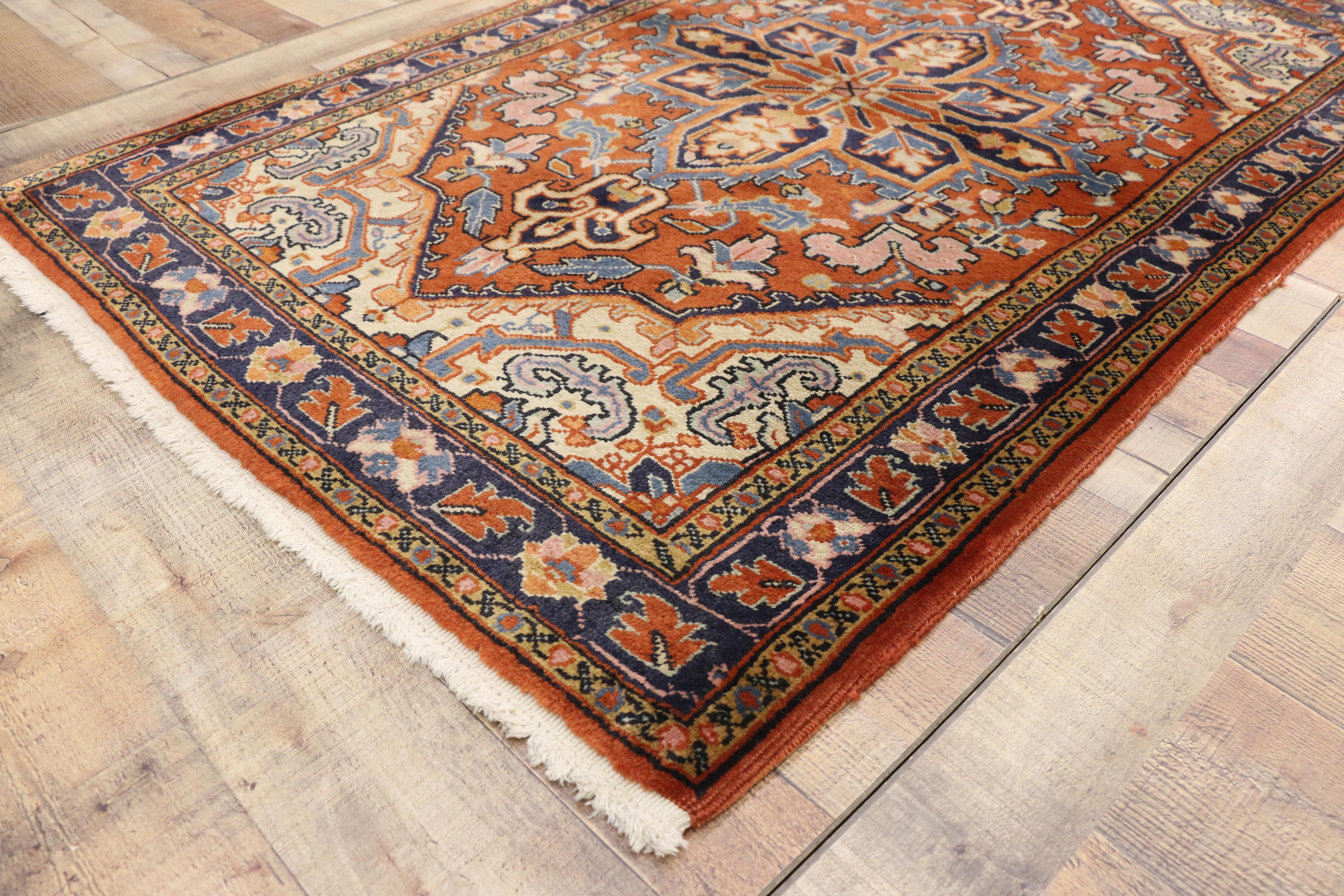 20th Century Vintage Persian Heriz Rug with Rustic Federal Style For Sale