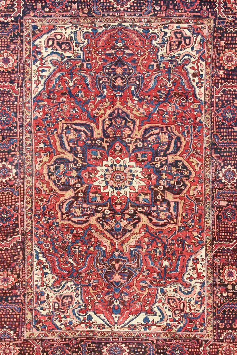 Semi Antique Persian Heriz Rug with Stylized Medallion Design in Red ...