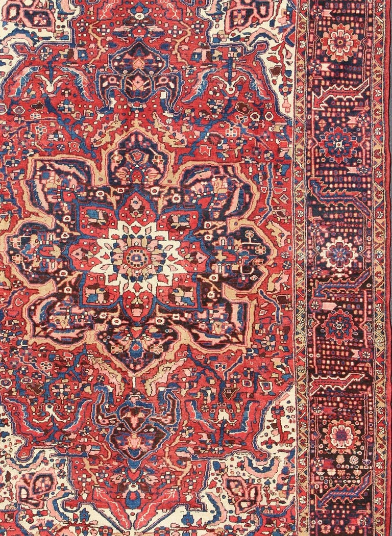 Semi Antique Persian Heriz Rug with Stylized Medallion Design in Red ...