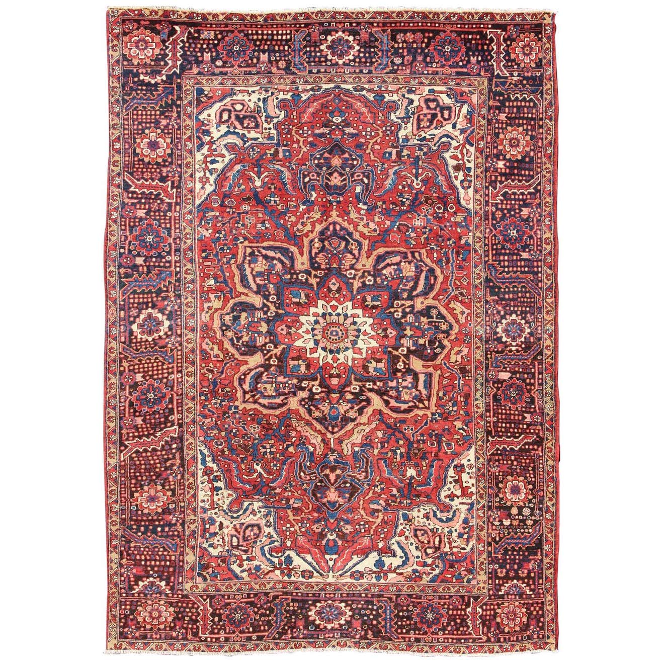 Semi Antique Persian Heriz Rug with Stylized Medallion Design in Red ...