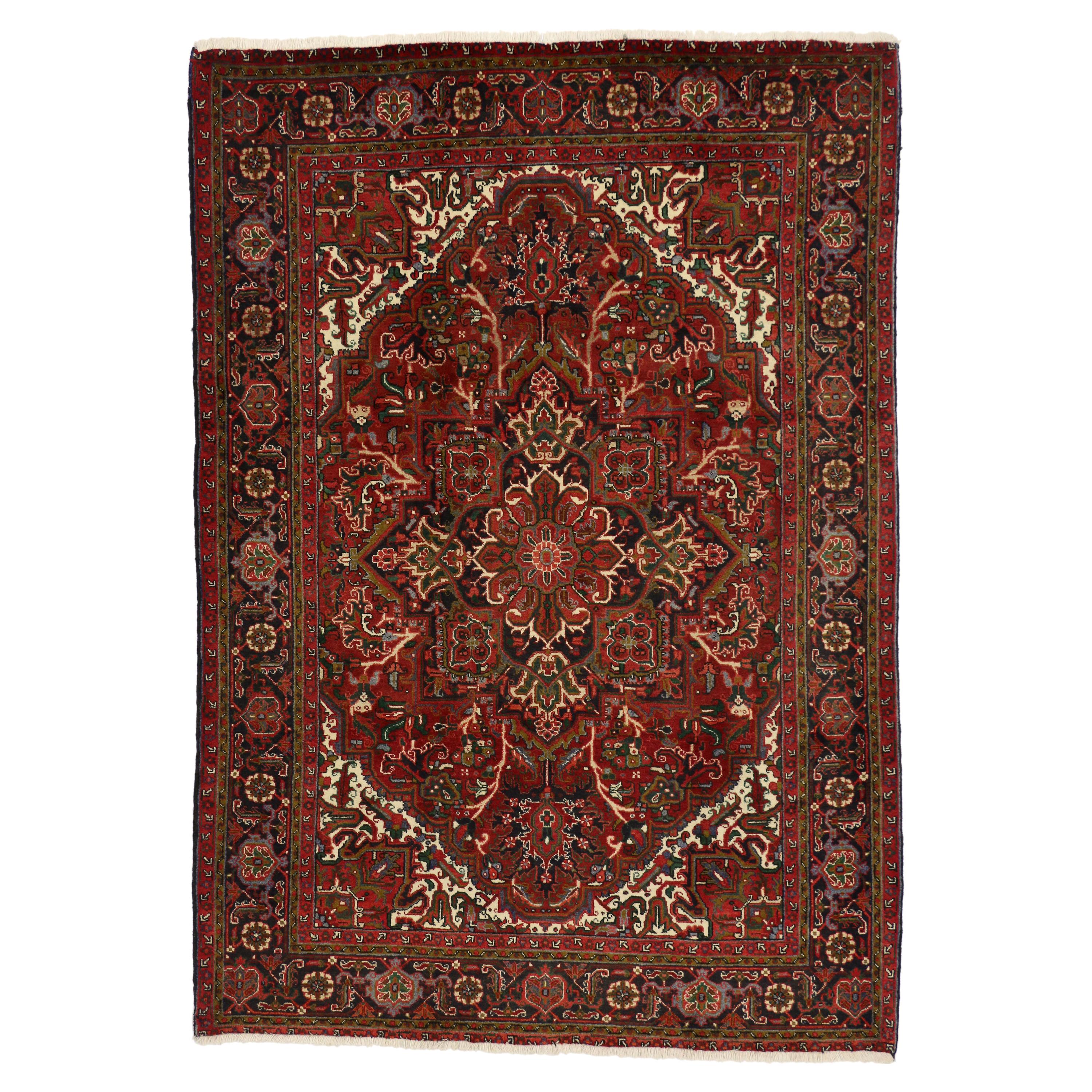 Vintage Persian Heriz Rug with Traditional English Tudor Manor House Style For Sale