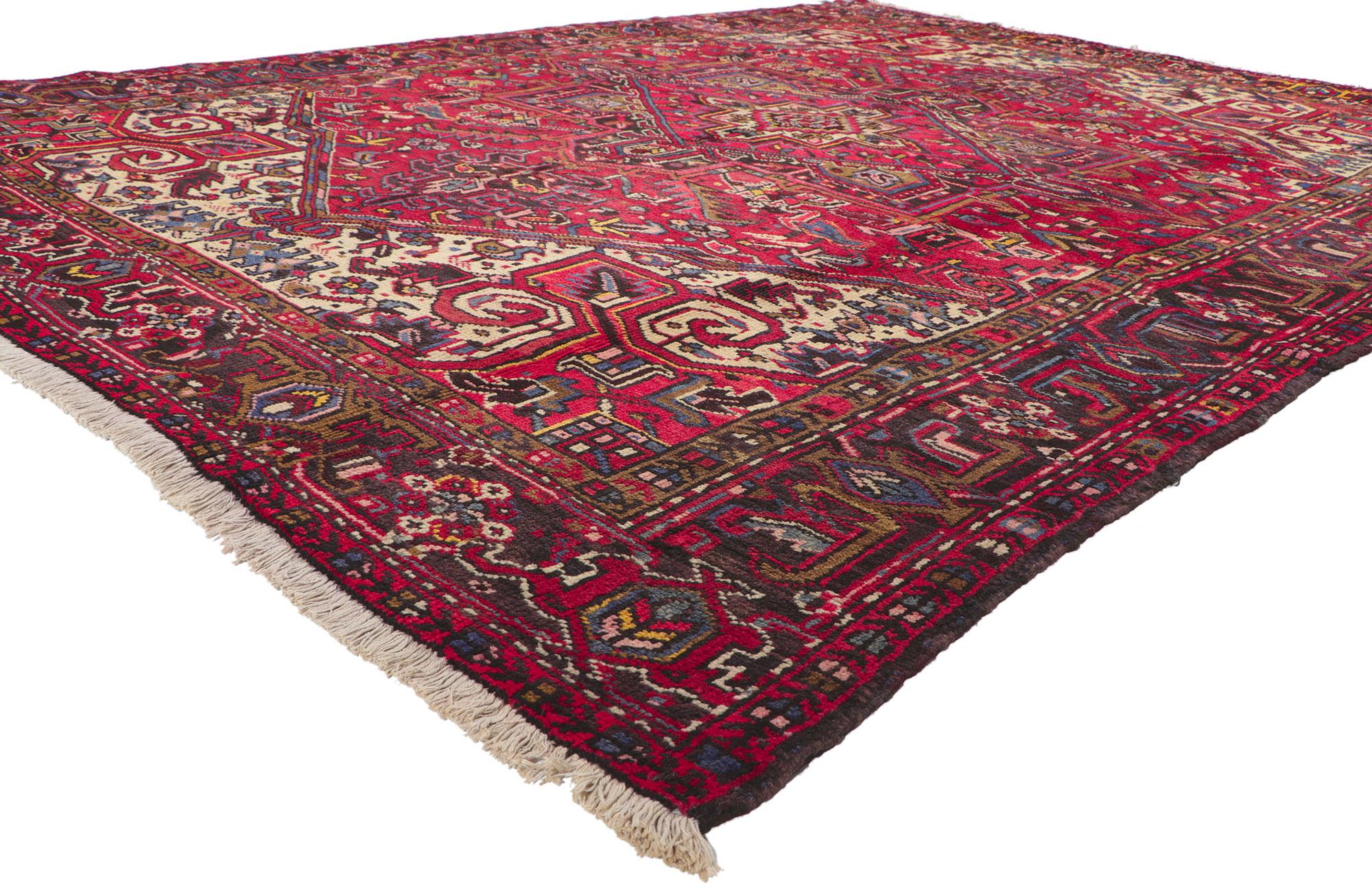 ?76246 Vintage Persian Heriz Rug, 07'07 X 09'11.
Emanating refined elegance with incredible detail and texture, this hand-knotted wool vintage Persian Heriz rug appears like a sumptuous Italian velvet, recalling the rich and luxurious design