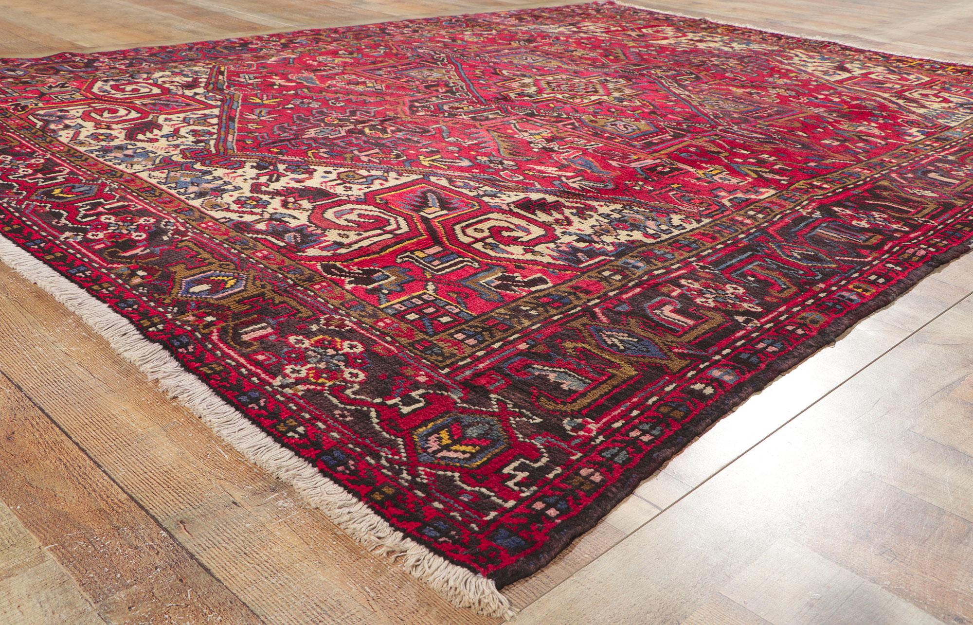 Wool Vintage Persian Heriz Rug with Traditional Modern Luxe Style For Sale