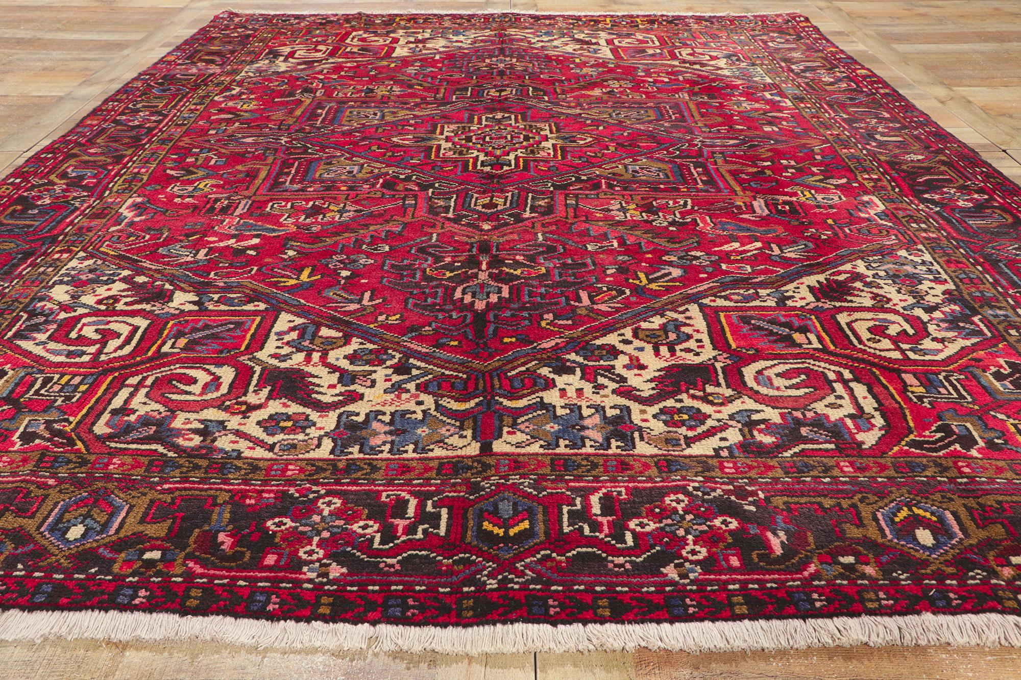 Vintage Persian Heriz Rug with Traditional Modern Luxe Style For Sale 1