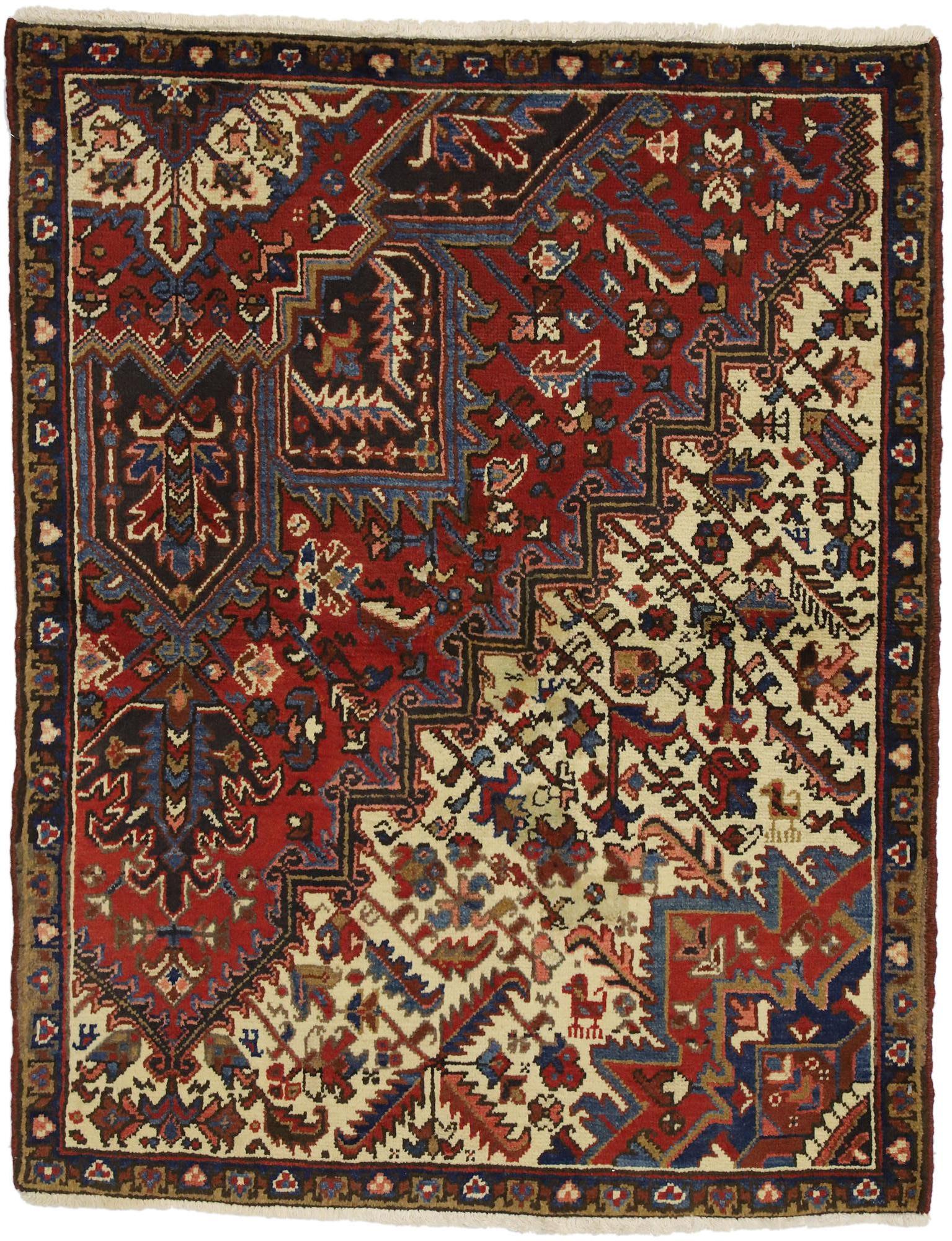 Vintage Persian Heriz Rug with Traditional Modern Style, Wagireh Rug For Sale