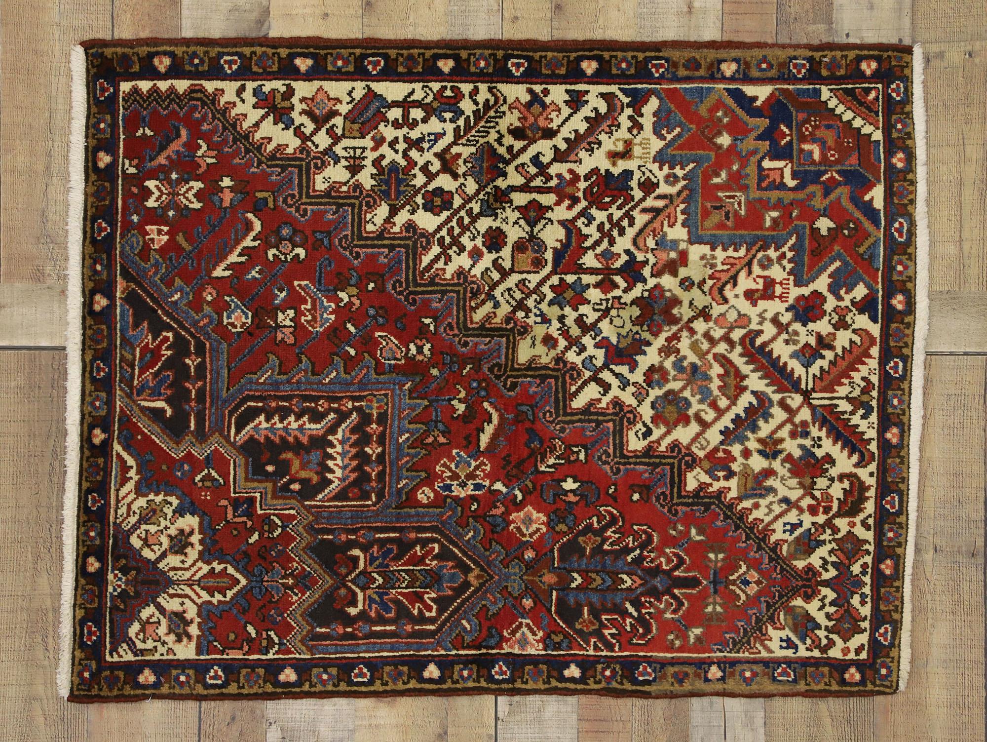 Hand-Knotted Vintage Persian Heriz Rug with Traditional Modern Style, Wagireh Rug For Sale