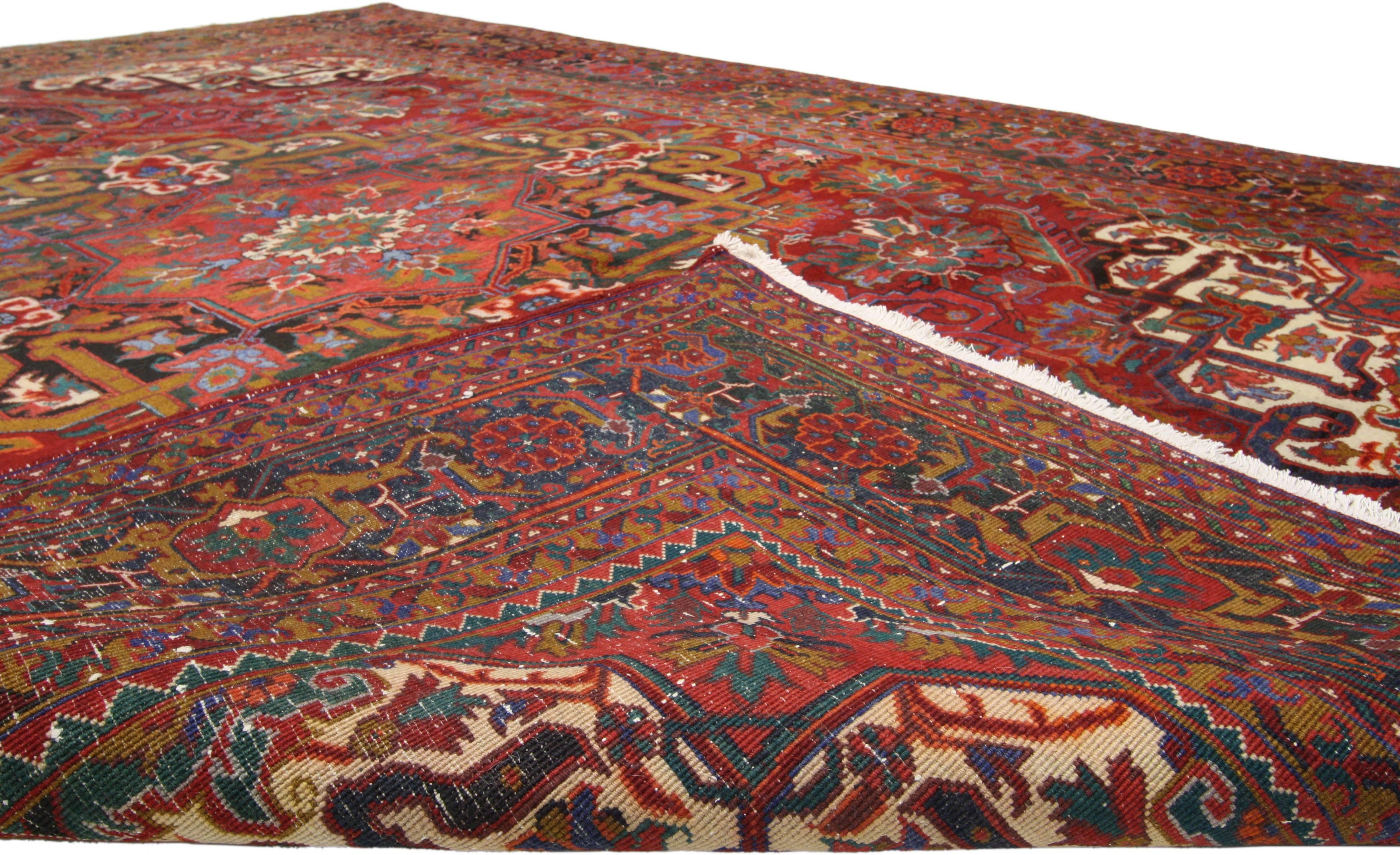 Hand-Knotted Vintage Persian Heriz Rug with Traditional Style For Sale