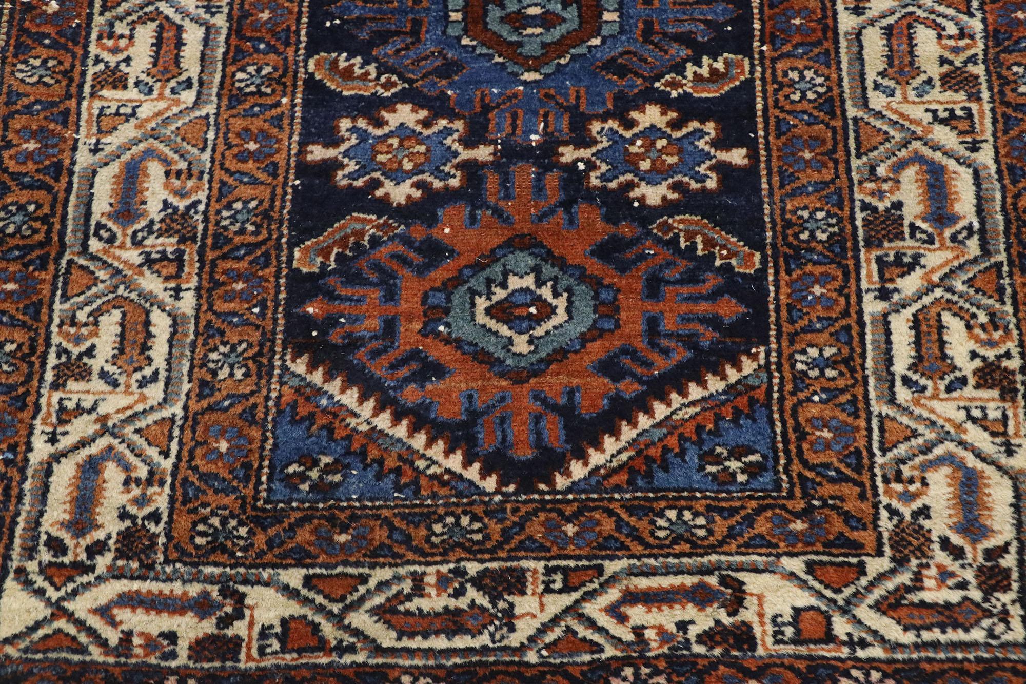 Hand-Knotted Vintage Persian Heriz Rug with Tribal Style For Sale