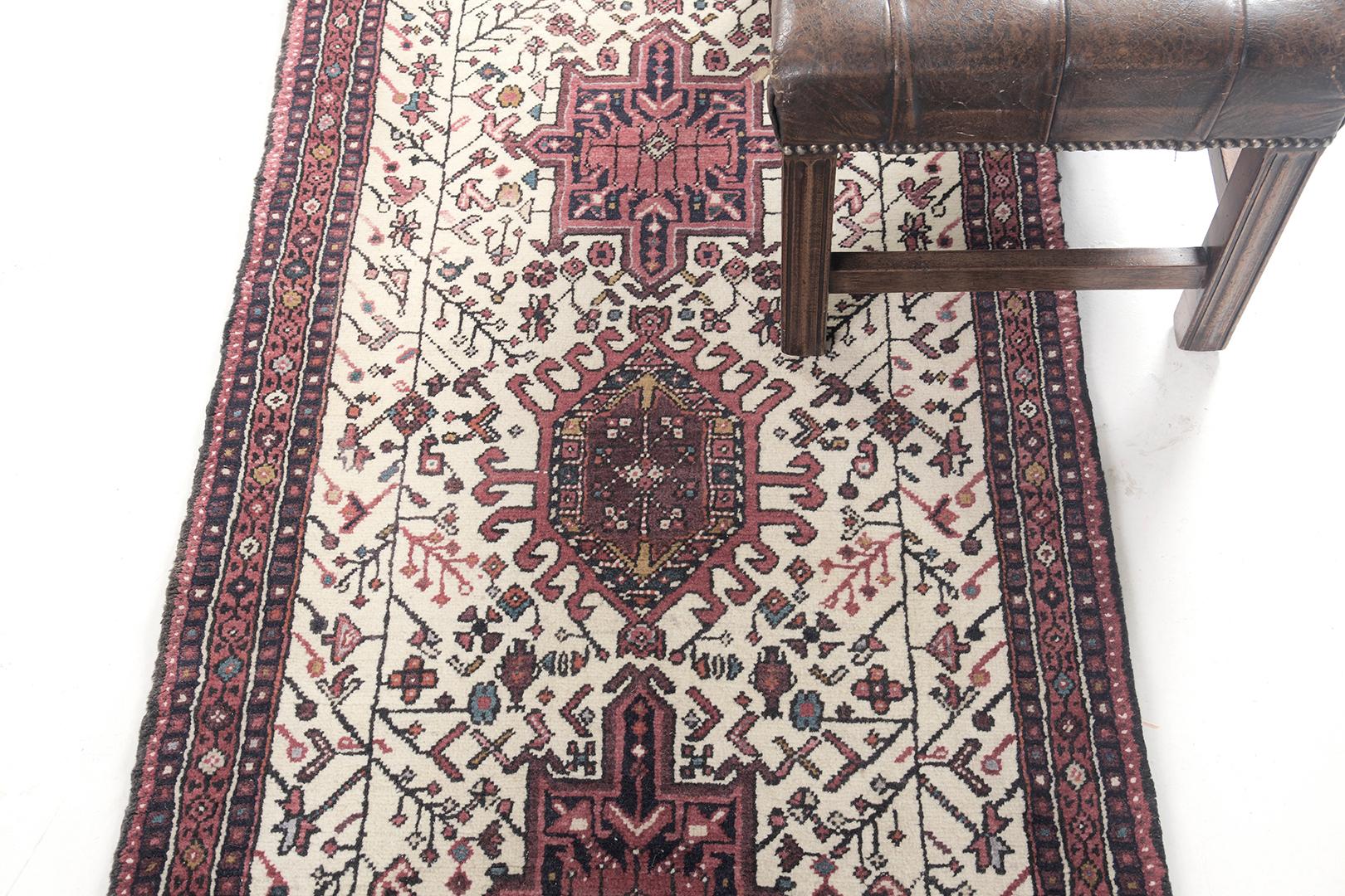 Hand-Knotted Vintage Persian Heriz Runner 29772 For Sale
