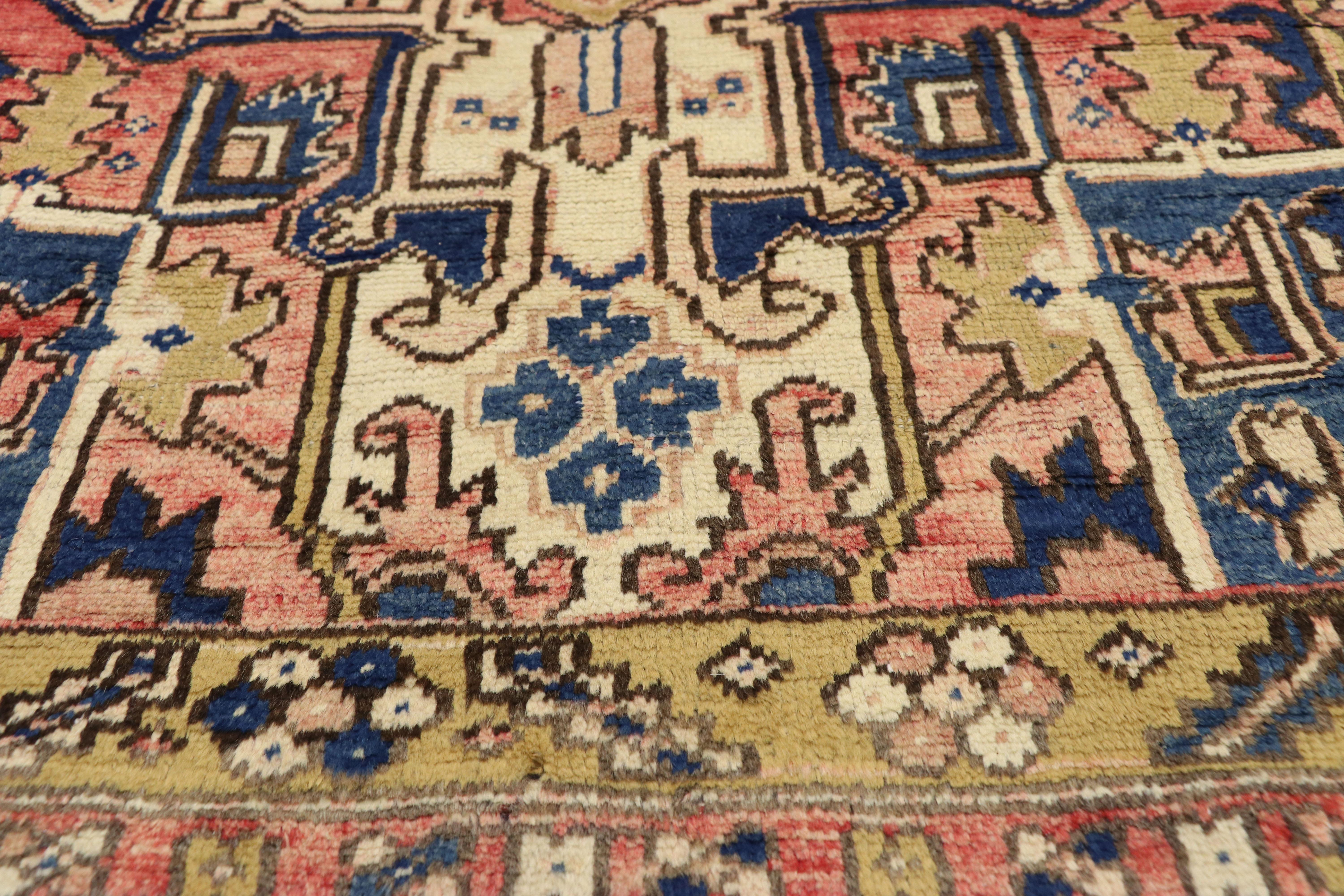 Vintage Persian Heriz Runner with Mid-Century Modern Bohemian Style In Good Condition For Sale In Dallas, TX