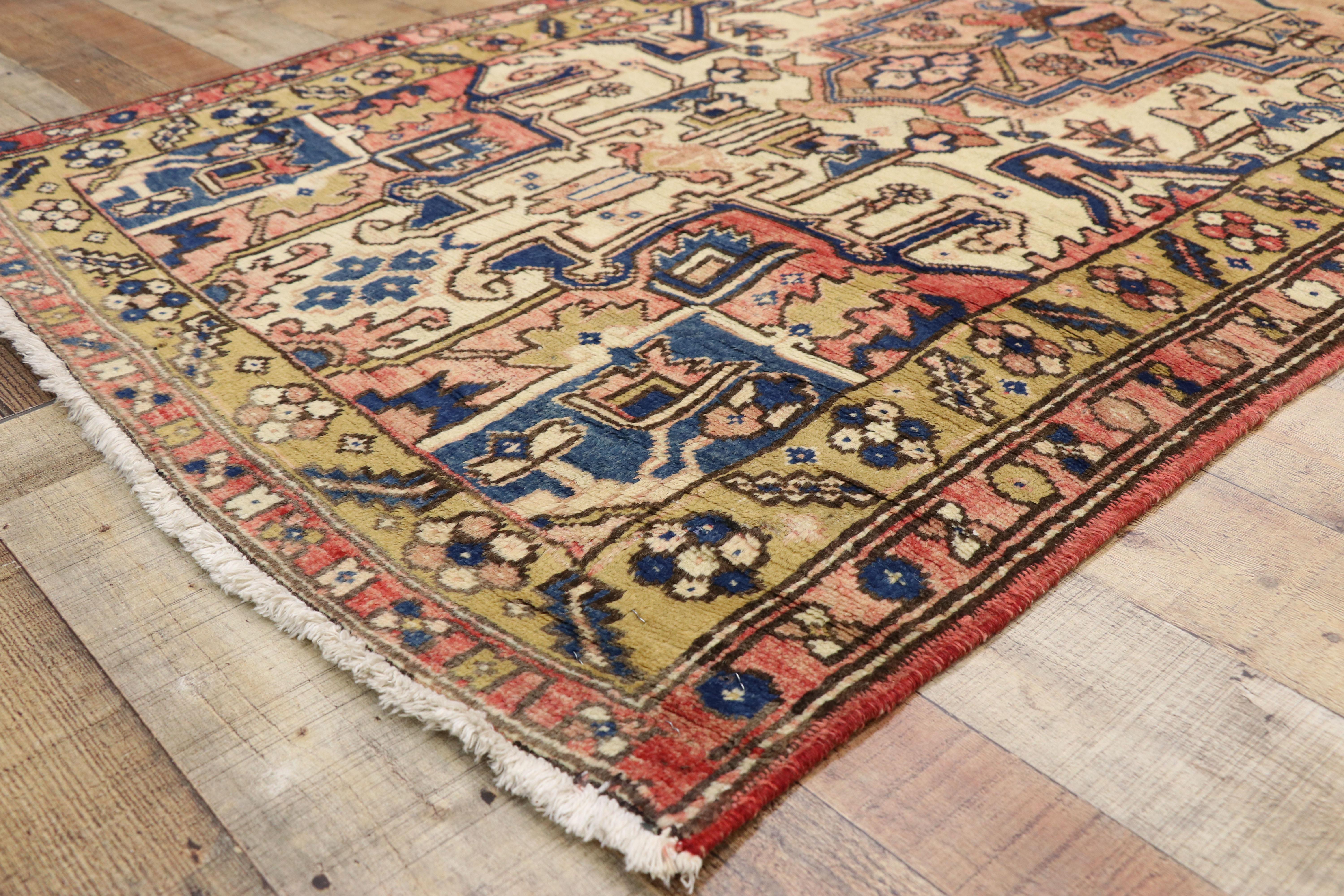 Wool Vintage Persian Heriz Runner with Mid-Century Modern Bohemian Style For Sale