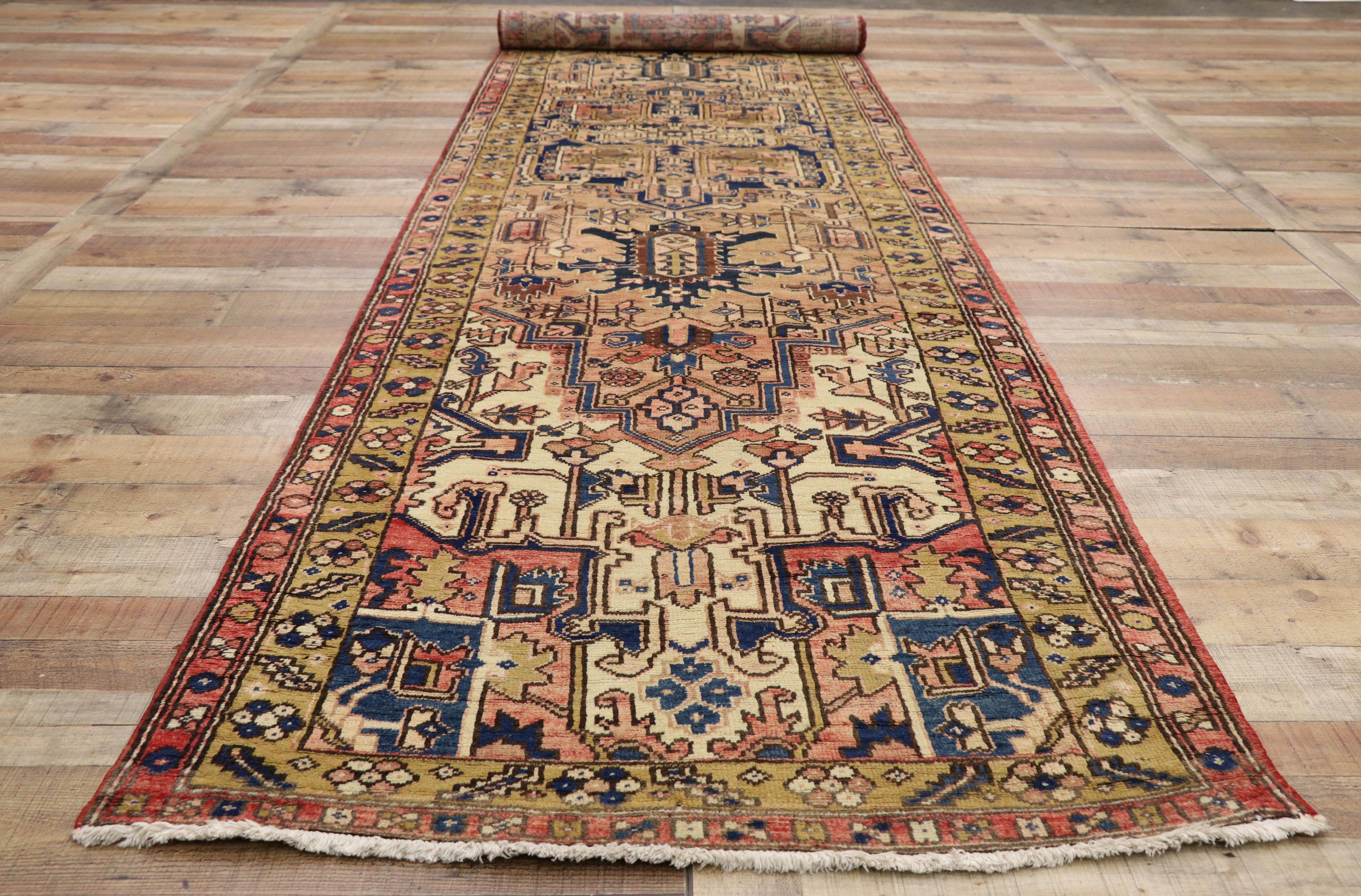 Vintage Persian Heriz Runner with Mid-Century Modern Bohemian Style For Sale 1