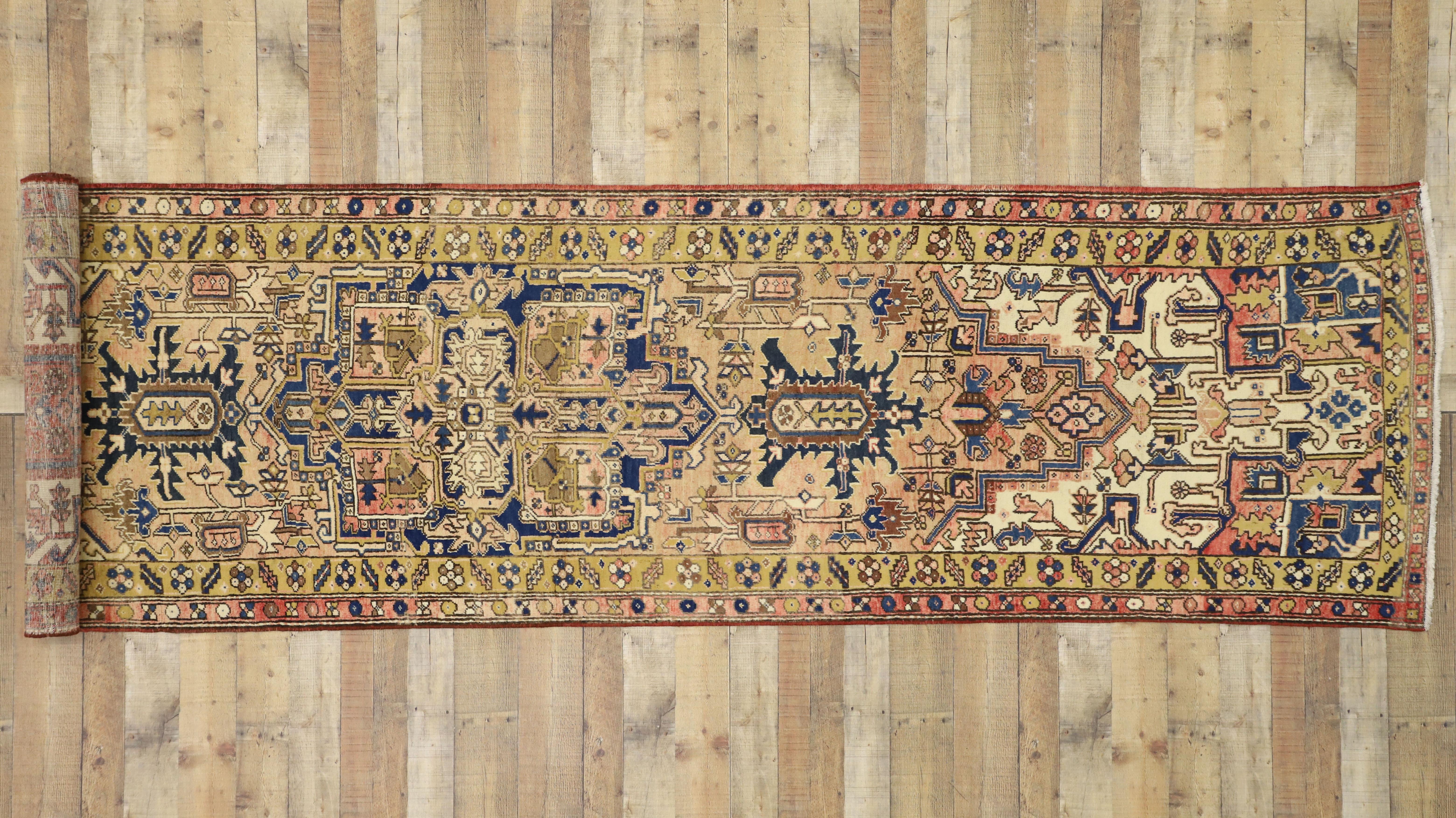 Vintage Persian Heriz Runner with Mid-Century Modern Bohemian Style For Sale 2
