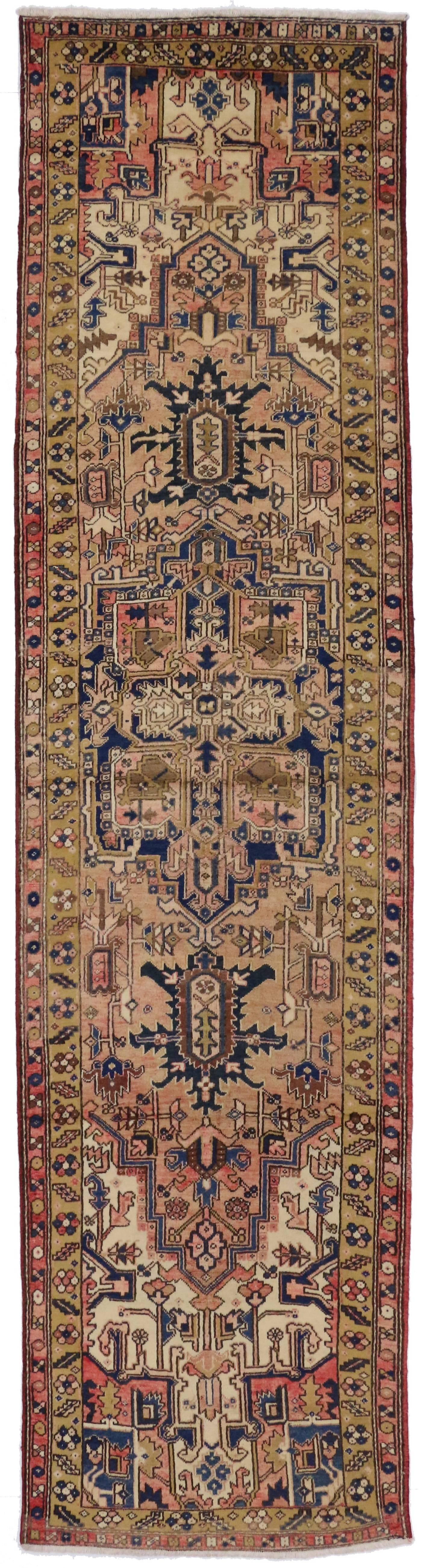 Vintage Persian Heriz Runner with Mid-Century Modern Bohemian Style For Sale 3